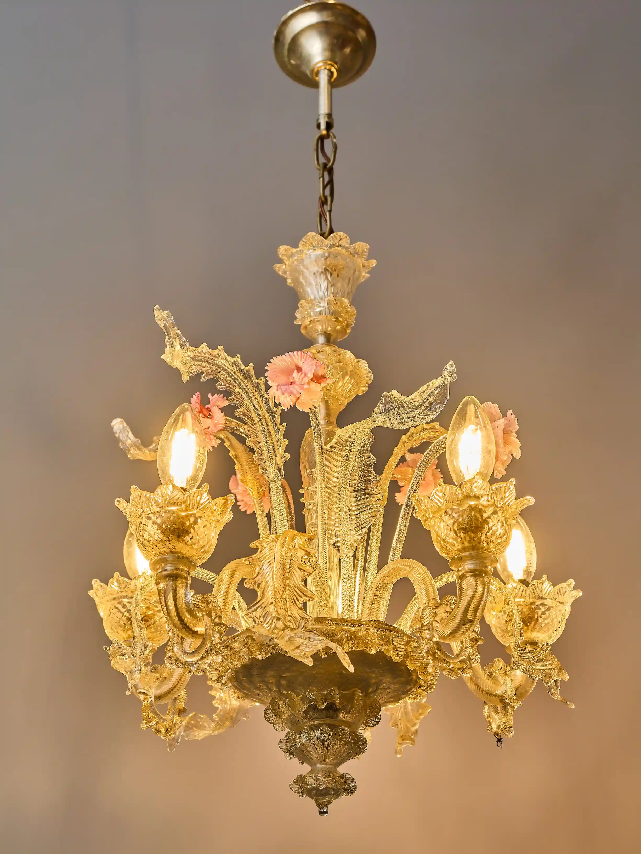 Benátský pětiramenný skleněný lustr Murano