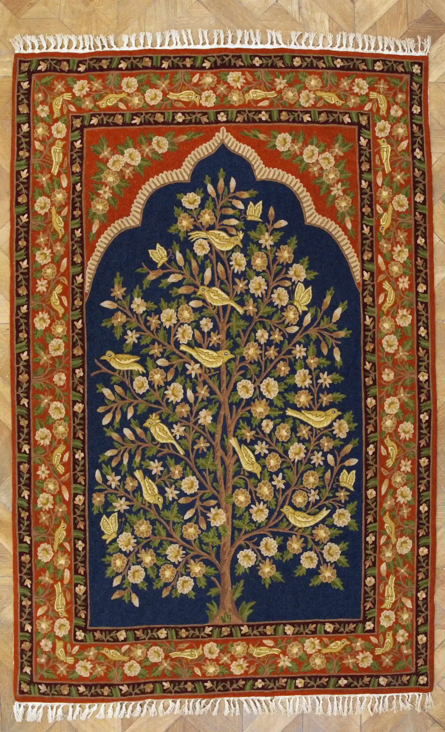 Ručně tkaný nástěnný koberec – tapiserie „Strom života s ptáky“