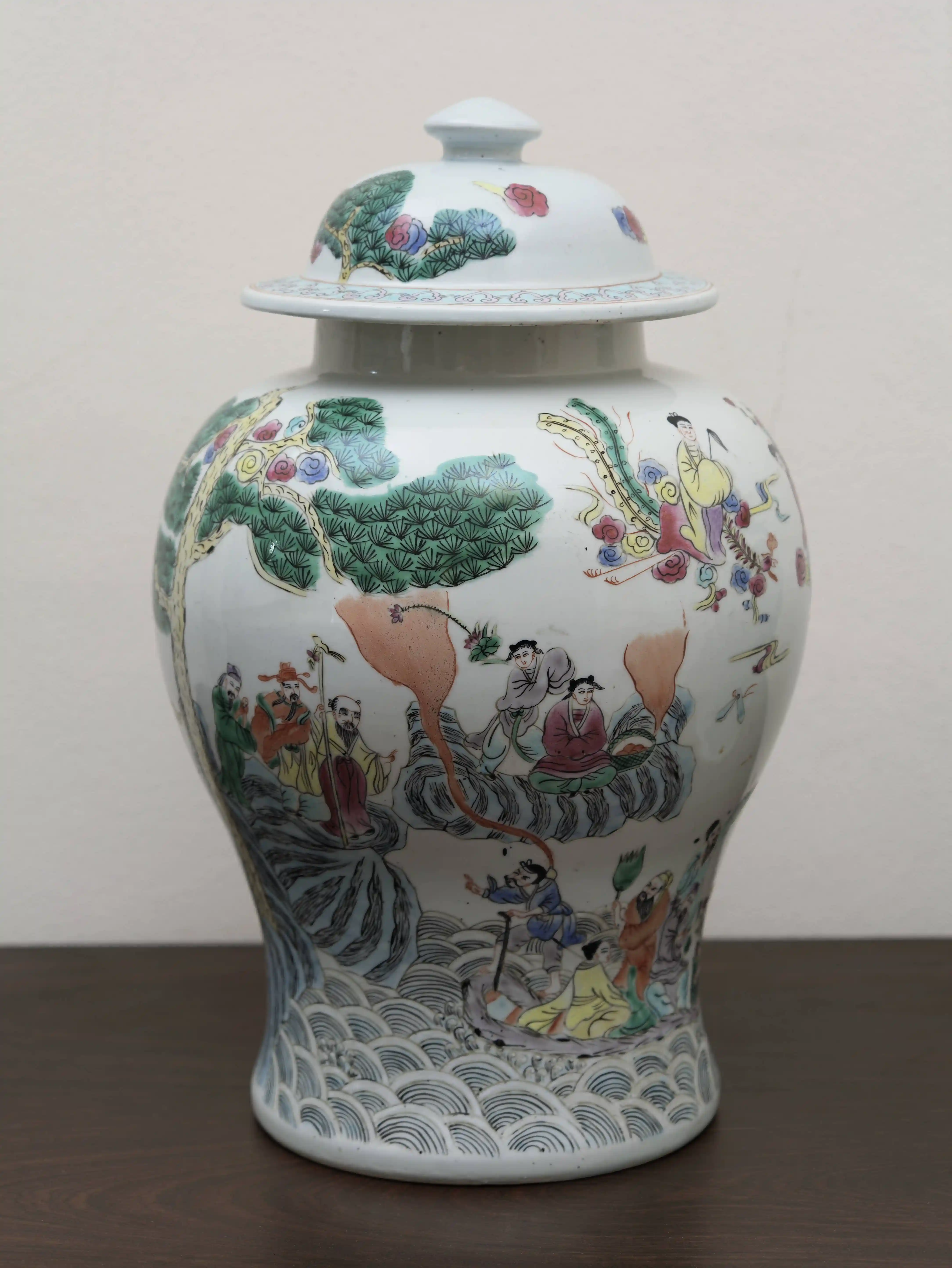 Párové čínské zásobnice s víky, famille rose, výška 44 cm