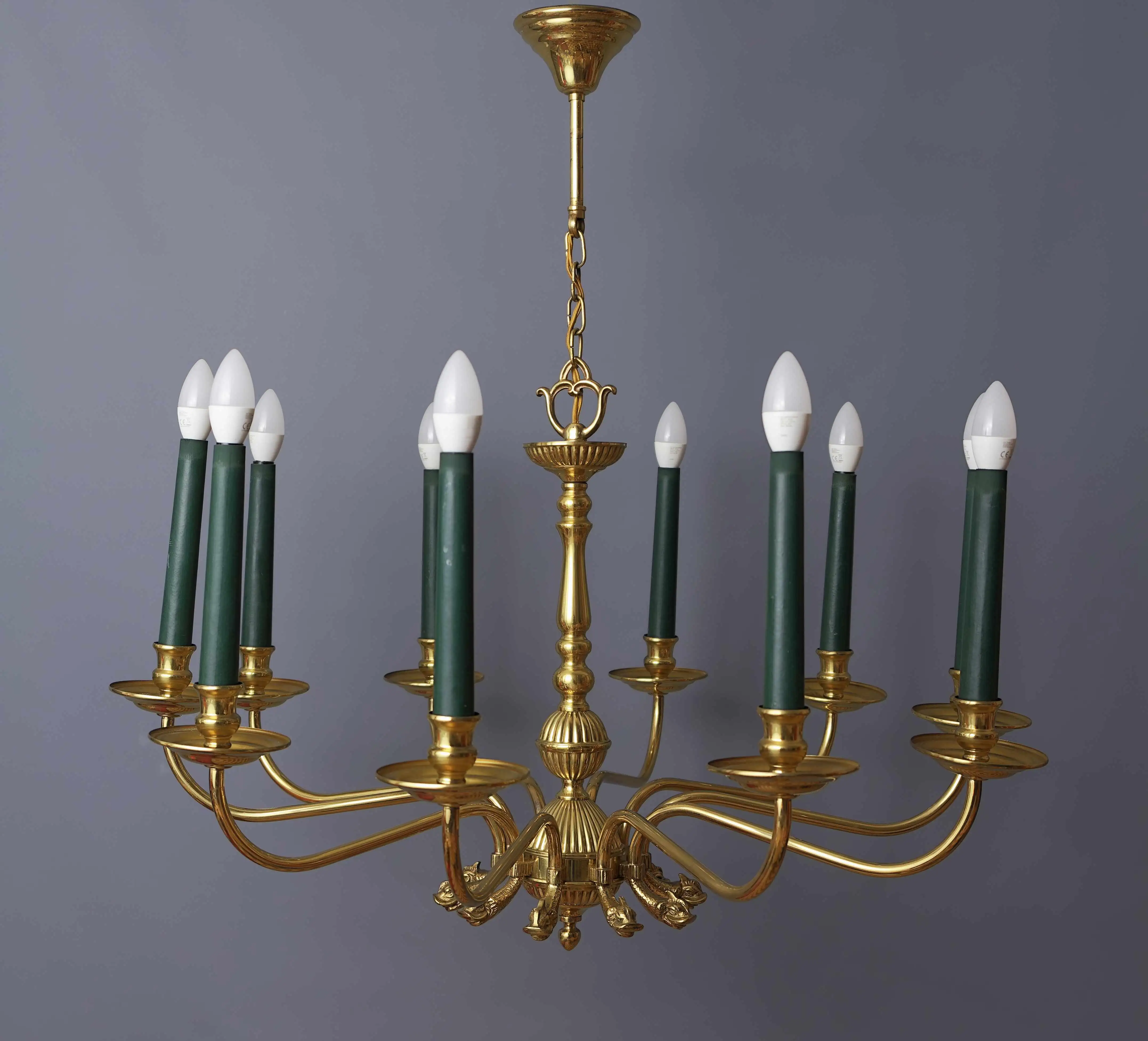 Desetiramenný mosazný lustr v empírovém stylu, Francie, kolem roku 1970