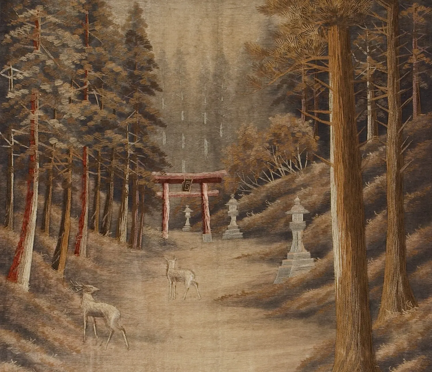 Japonský vyšívaný panel / gobelín „Cesta na horu Fudži“