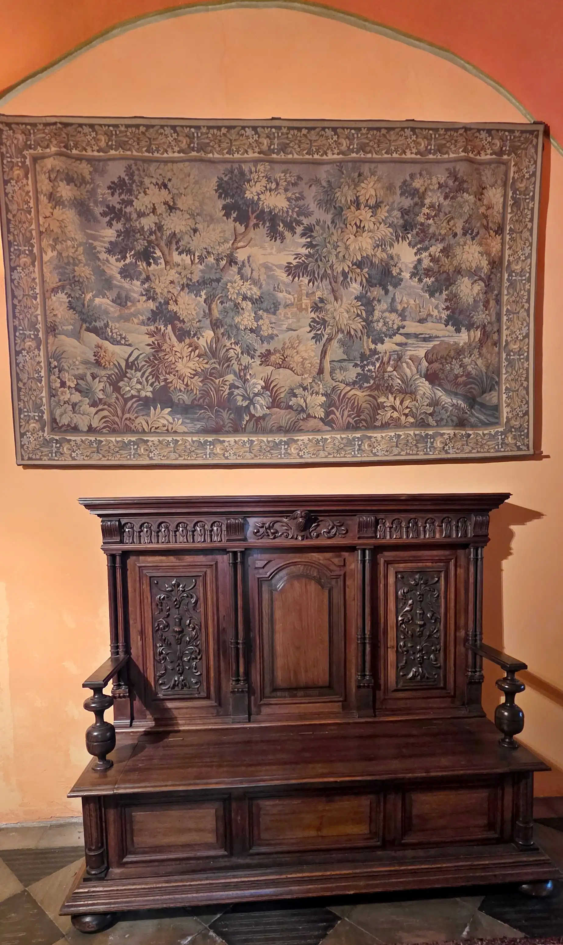 Gobelín / tapiserie s krajinou a architekturou 130x 214 cm