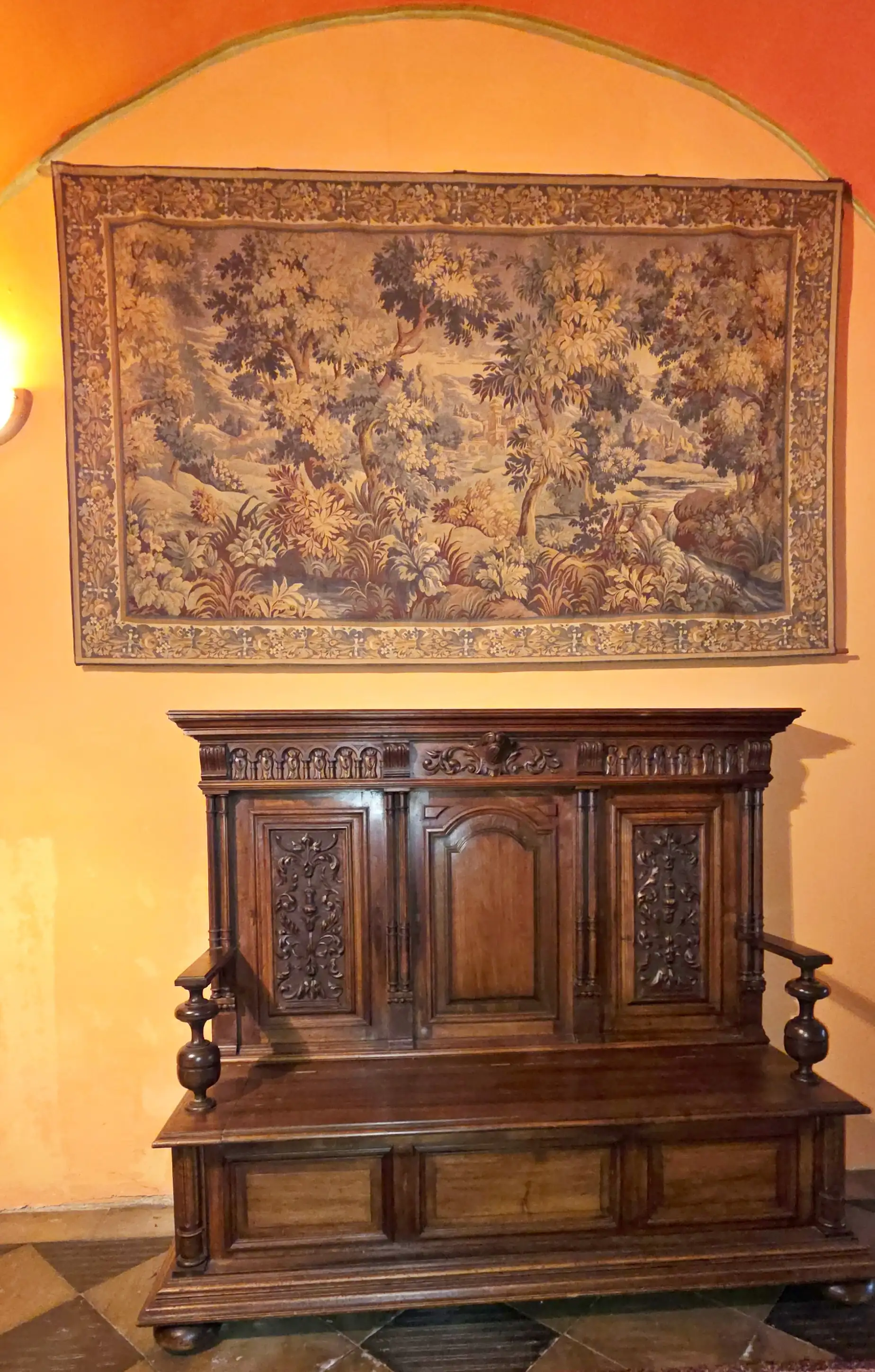 Gobelín / tapiserie s krajinou a architekturou 130x 214 cm