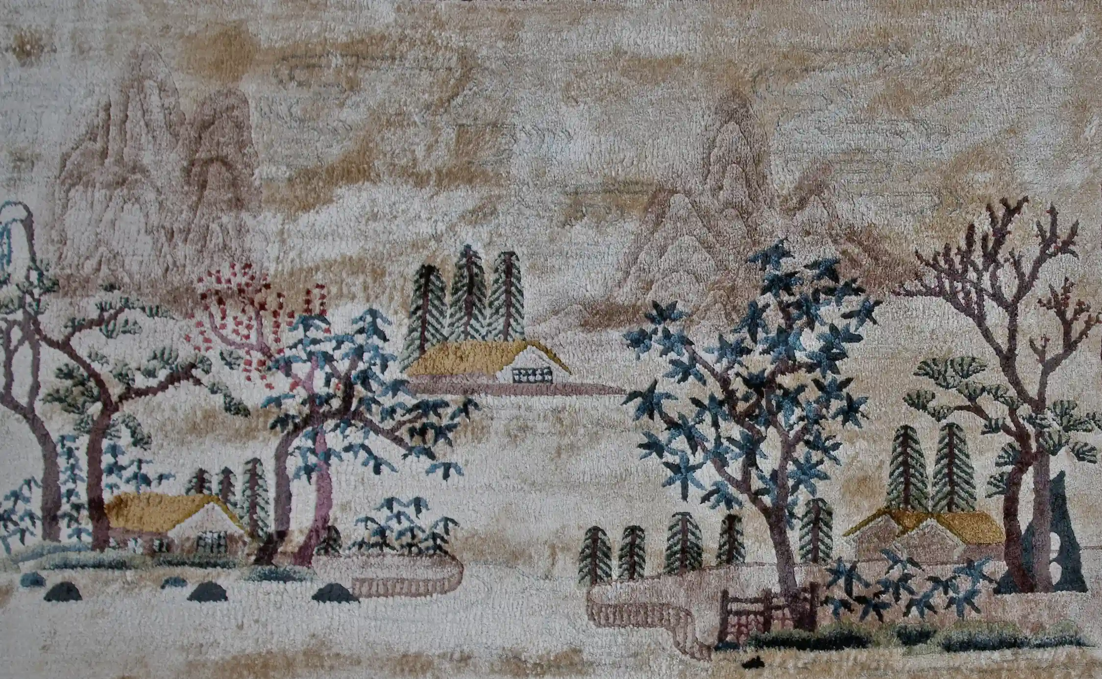 Hedvábný obrazový koberec s  krajinou 156 x 105 cm