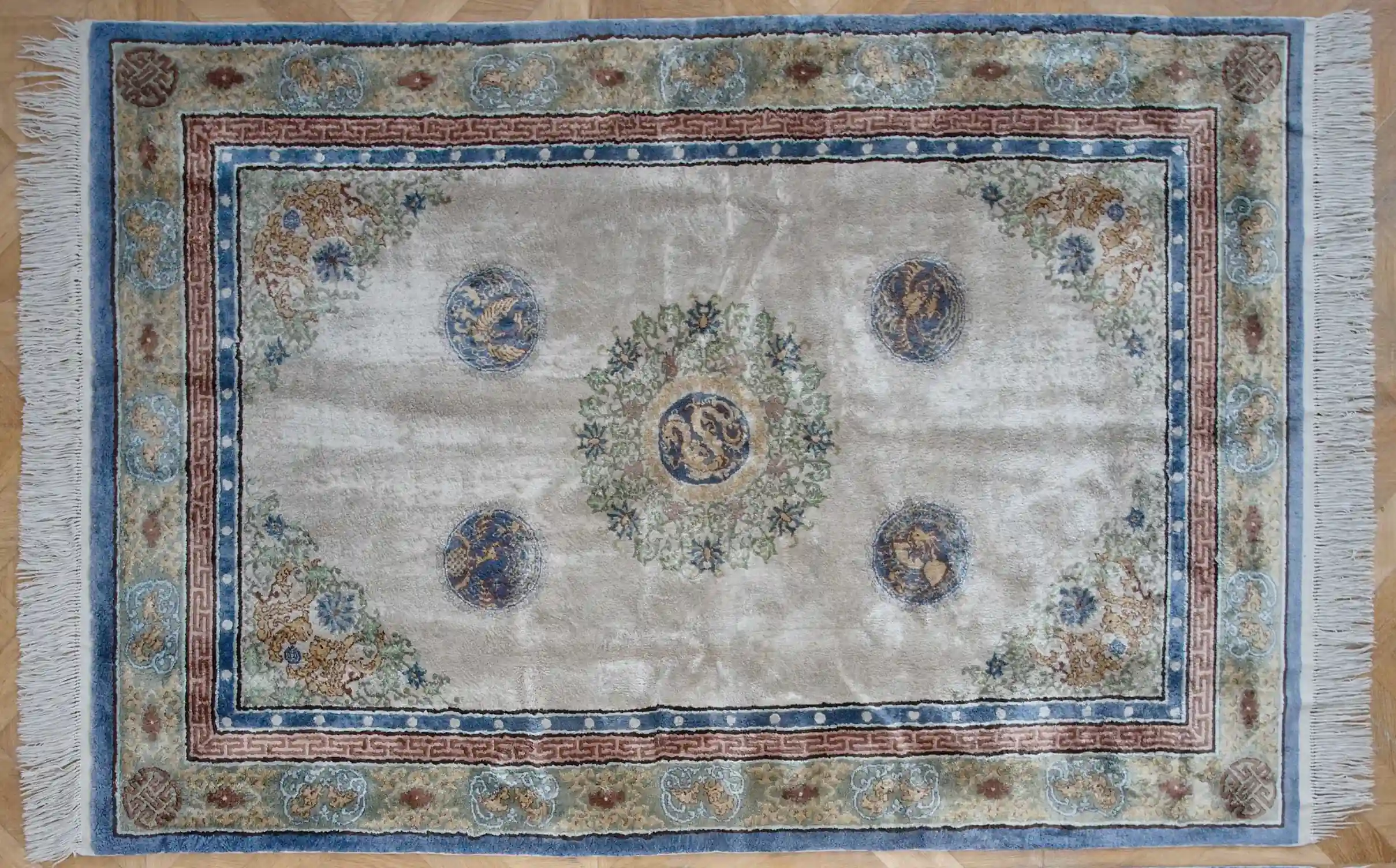 Celohedvábné párové čínské koberce 210 X 121 cm