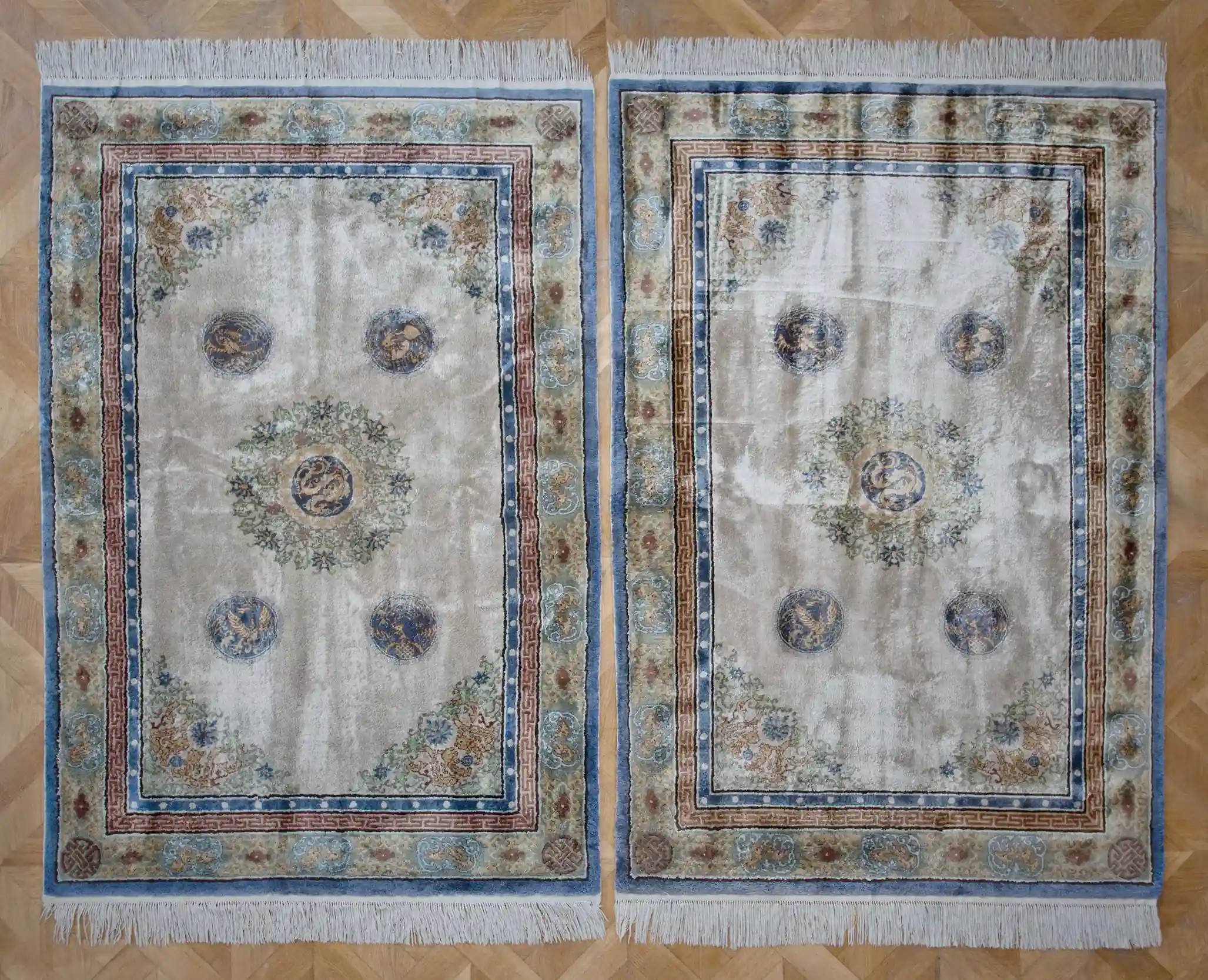 Celohedvábné párové čínské koberce 210 X 121 cm