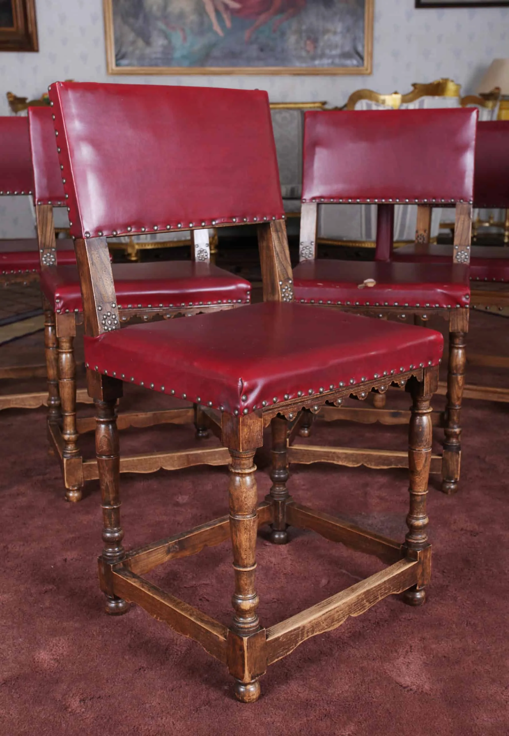 Starožitný komplet 4 židlí a křesílka. Neorenesance