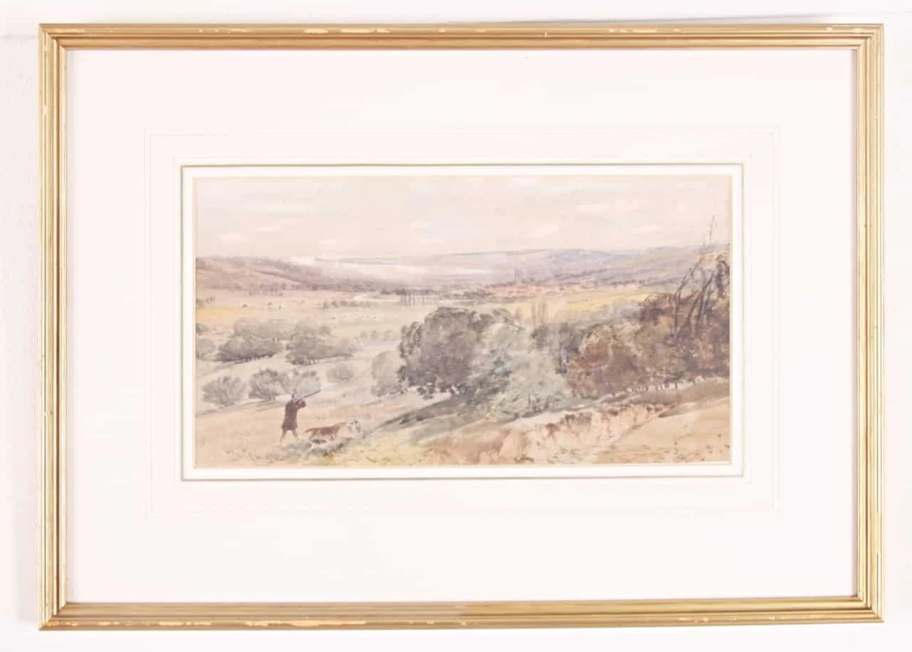 Lovecký obraz. Akvarel. Anglická škola.