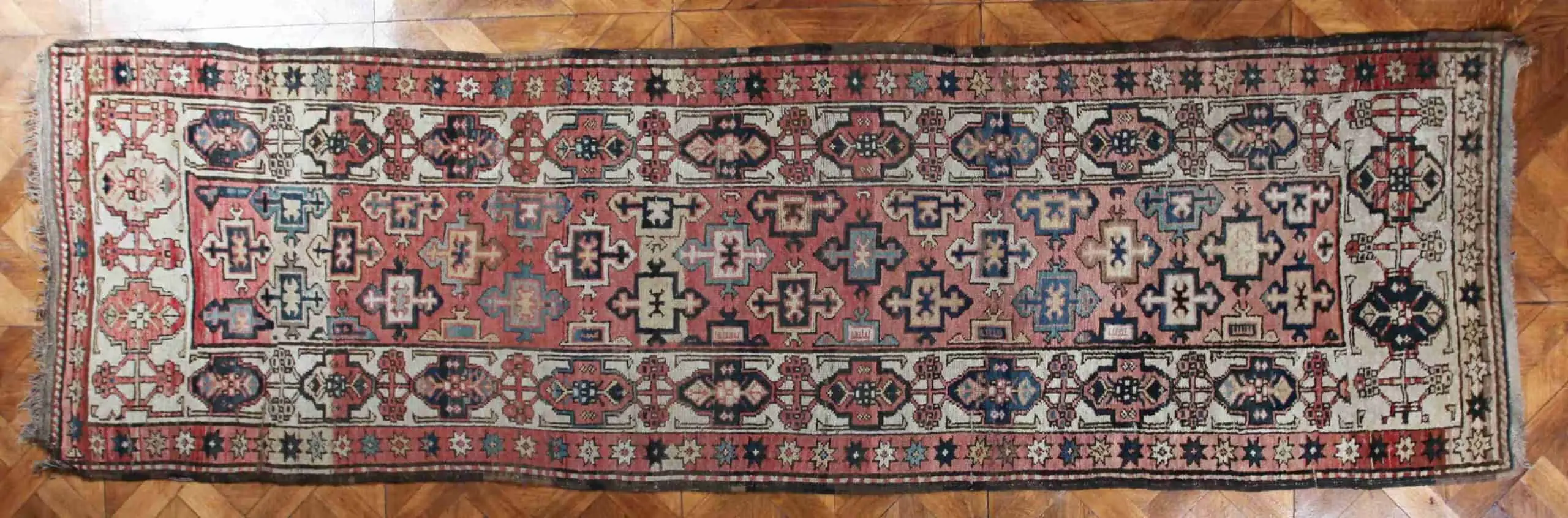 Starožitný kavkazský běhoun Kazak 346 X 102 cm