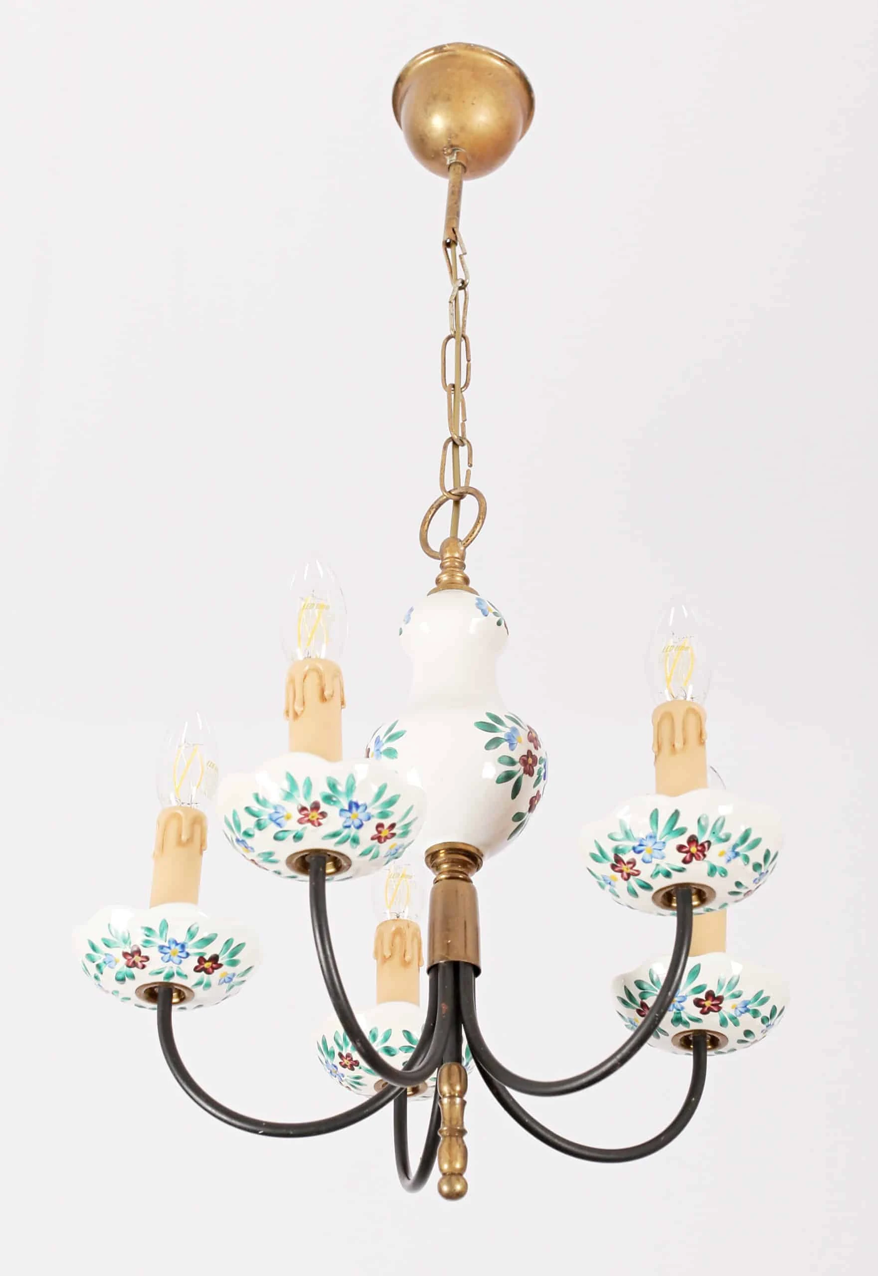 Malovaný porcelánový lustr. Pětiramenný