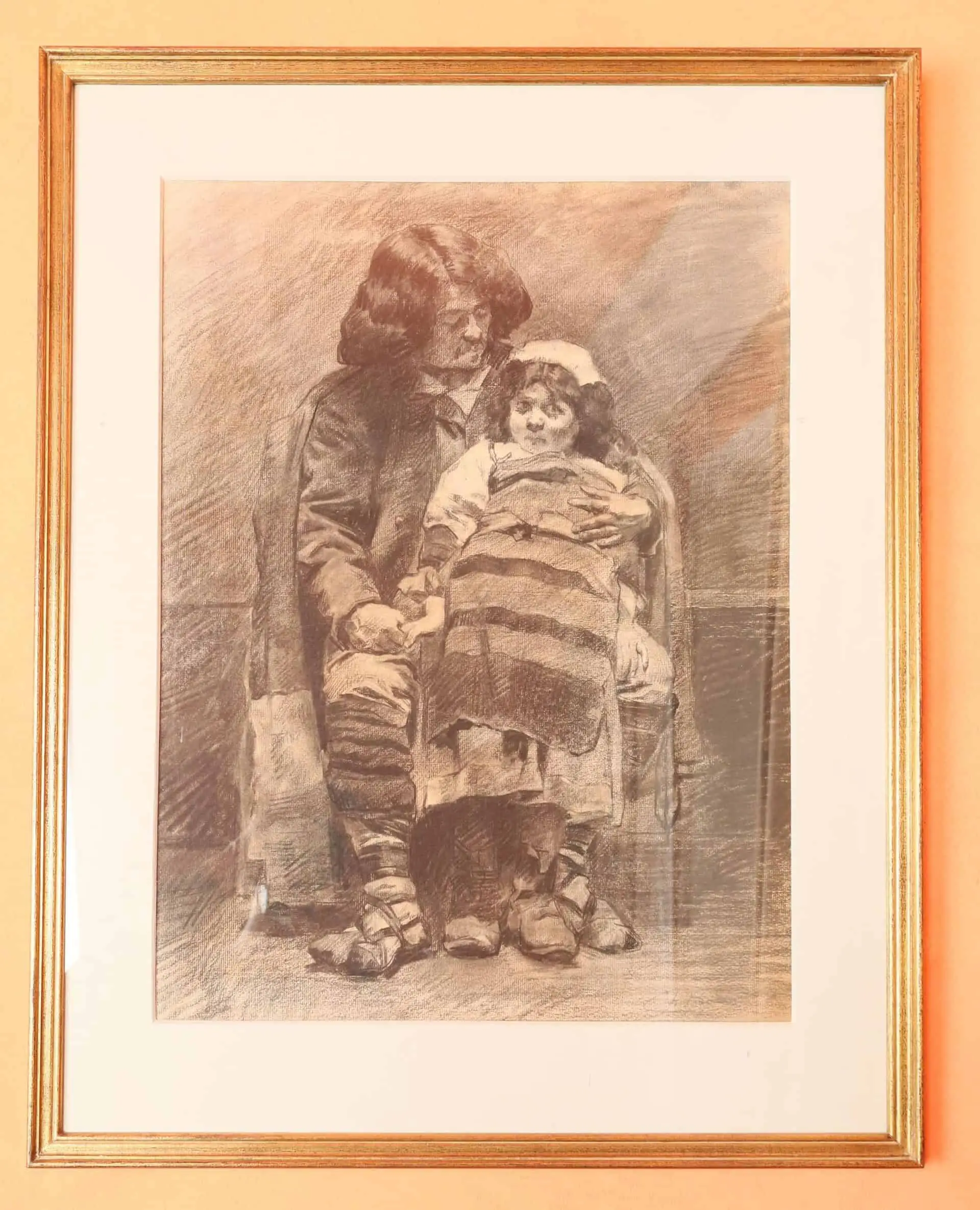 Otec s dcerou. Kresba uhlem 74 X 80,5 cm