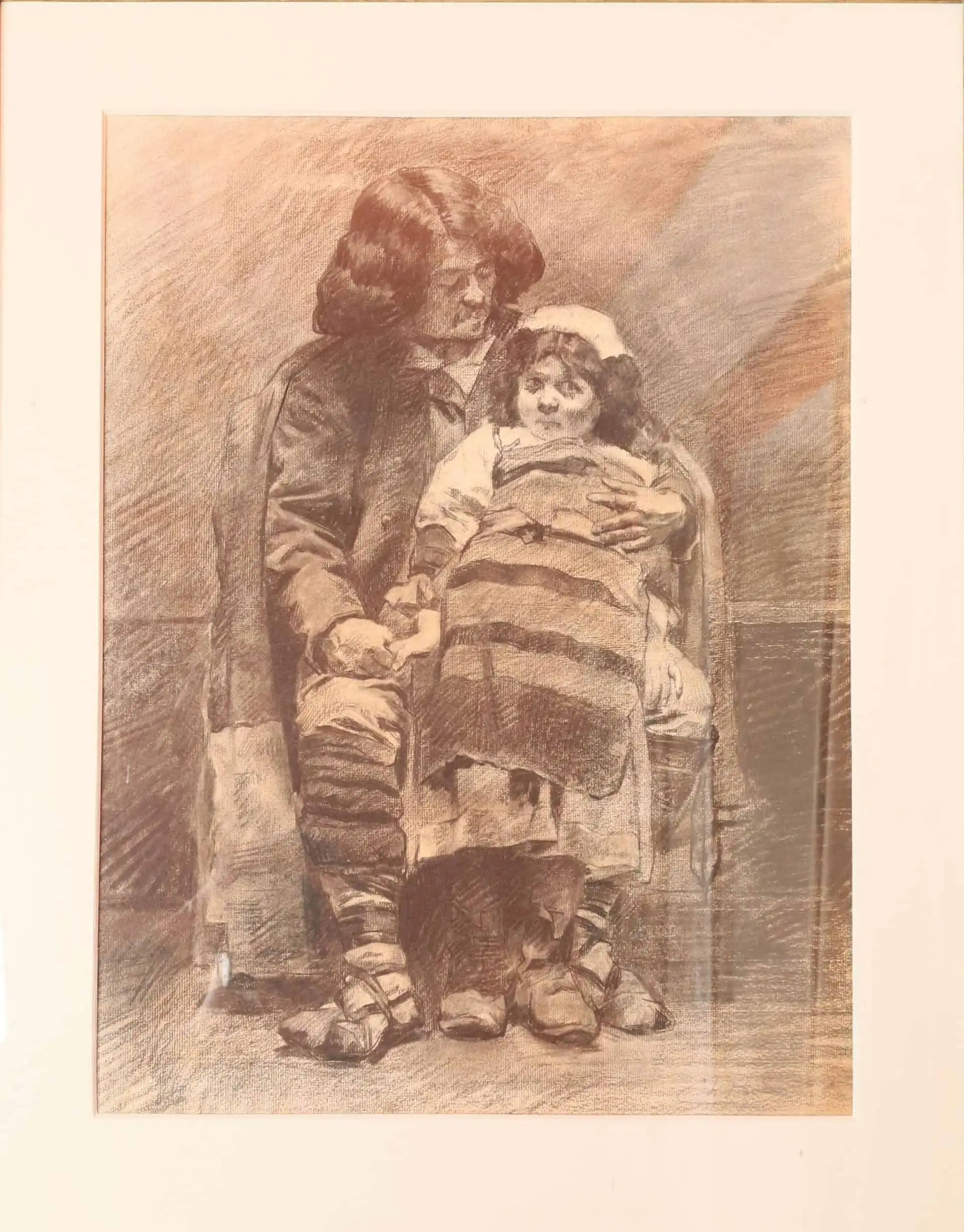 Otec s dcerou. Kresba uhlem 74 X 80,5 cm