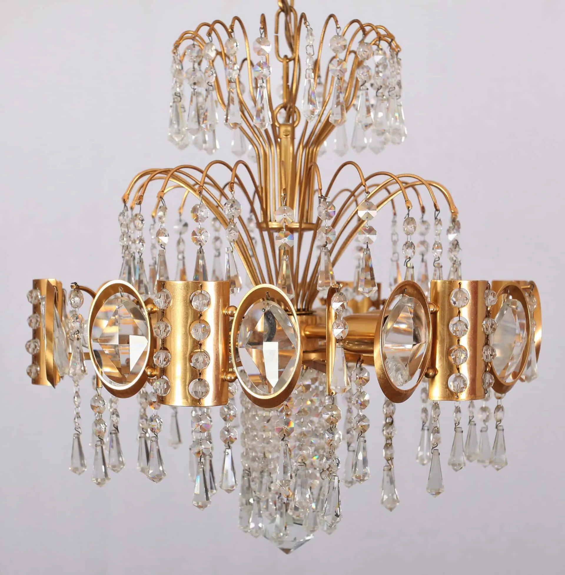 Nádherný šestiramenný lustr, broušený křišťál