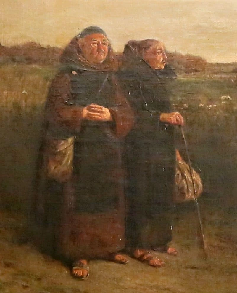 Mniši na procházce. Olej 87 X 122,5 cm. Robert P. Atkinson