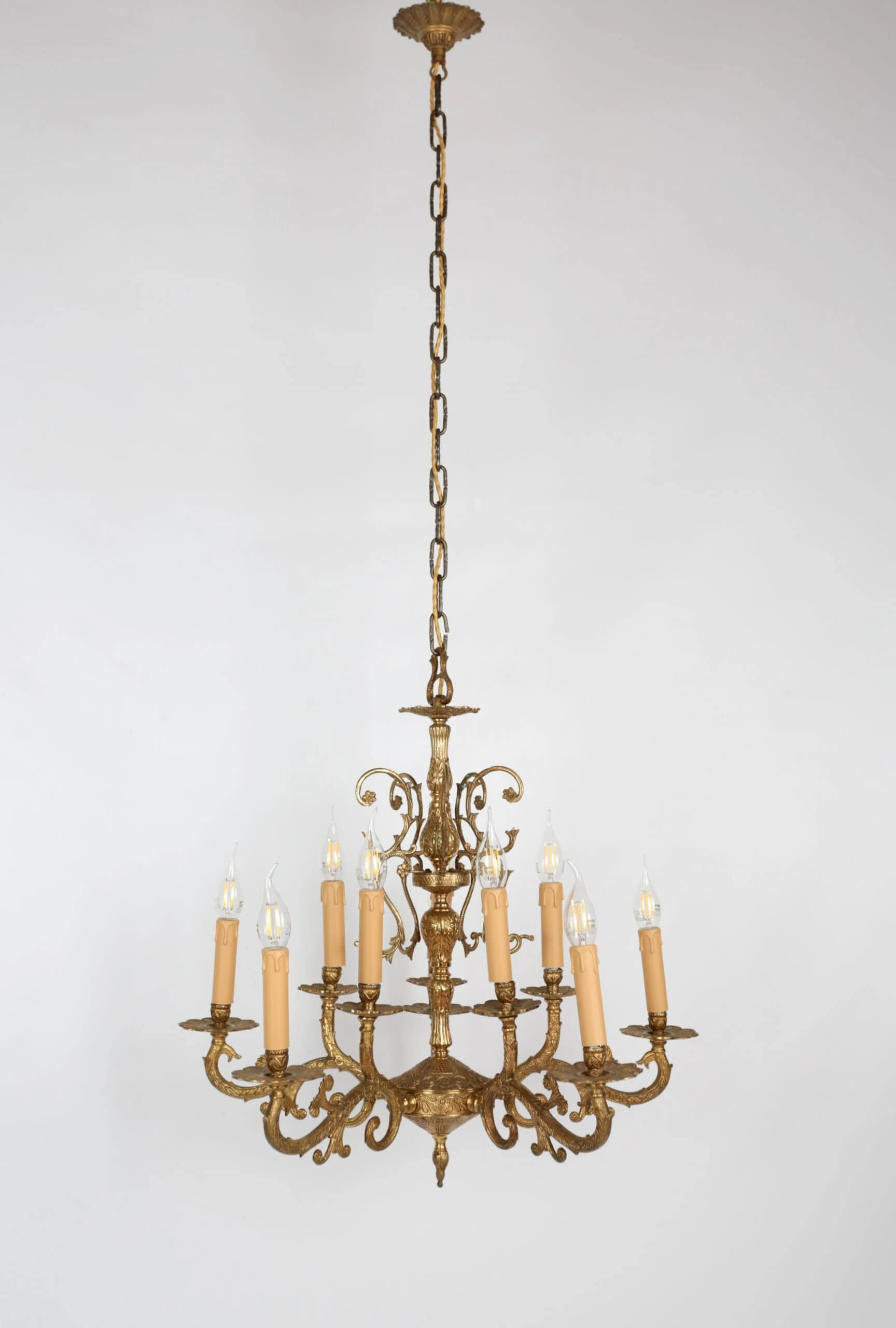 Starožitný mosazný lustr 10 žárovek. Zrestaurovaný