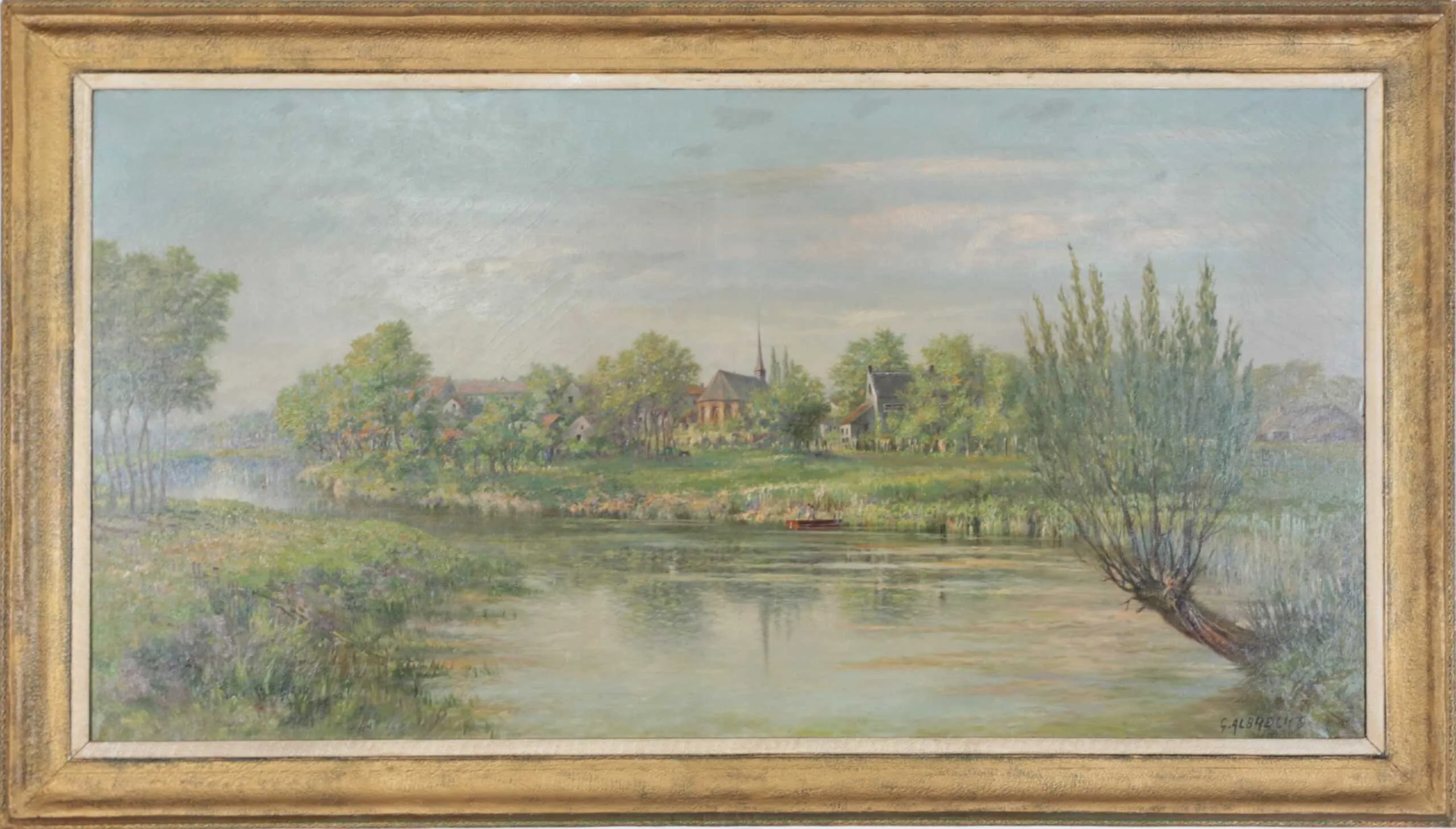G. Albrecht velký obraz – výhled na vesnici s kostelem 232 X 132 cm