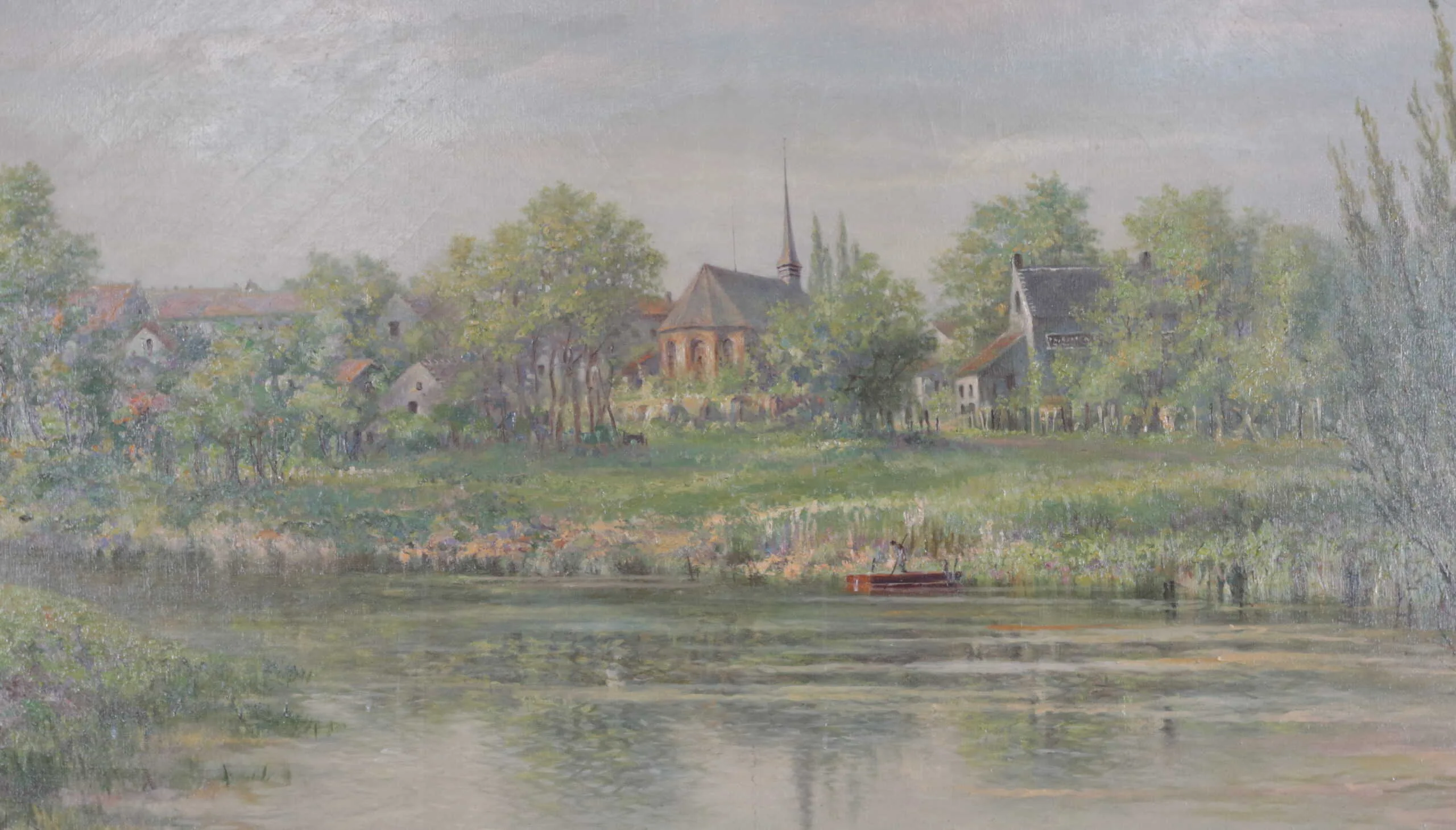 G. Albrecht velký obraz – výhled na vesnici s kostelem 232 X 132 cm