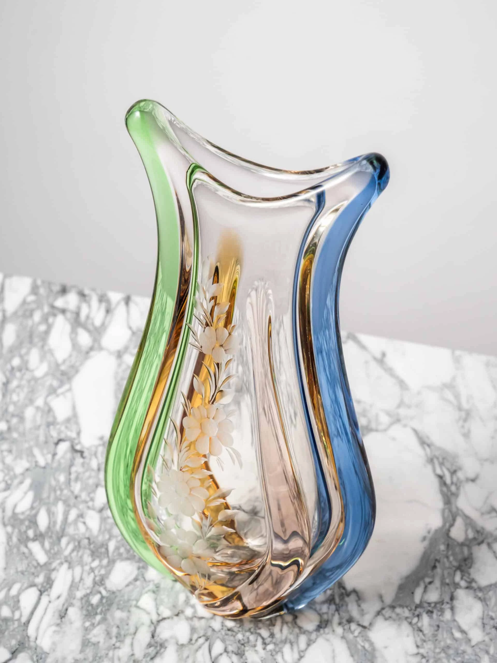 Hutní váza rytá František Zemek výška 30 cm