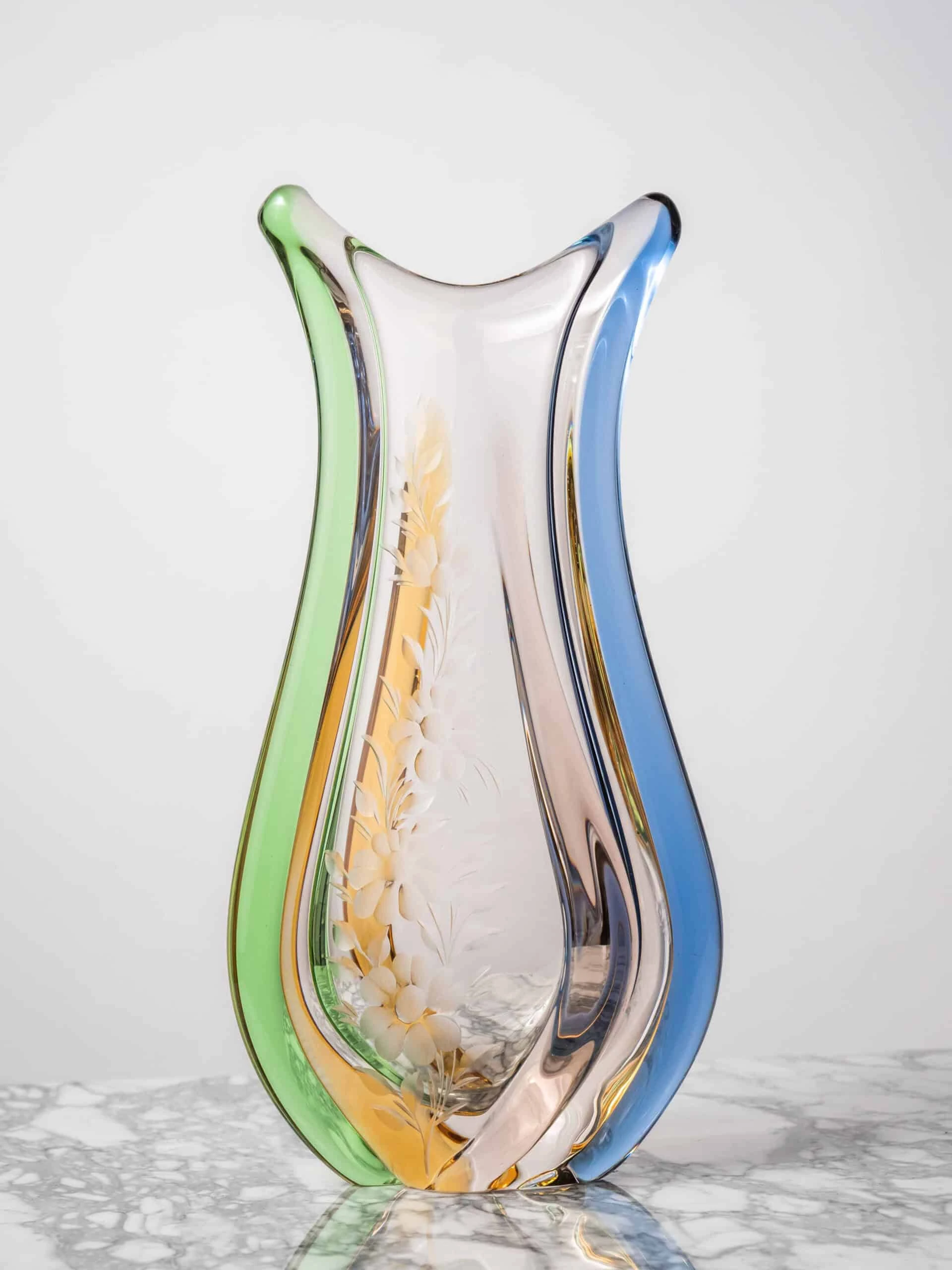 Hutní váza rytá František Zemek výška 30 cm