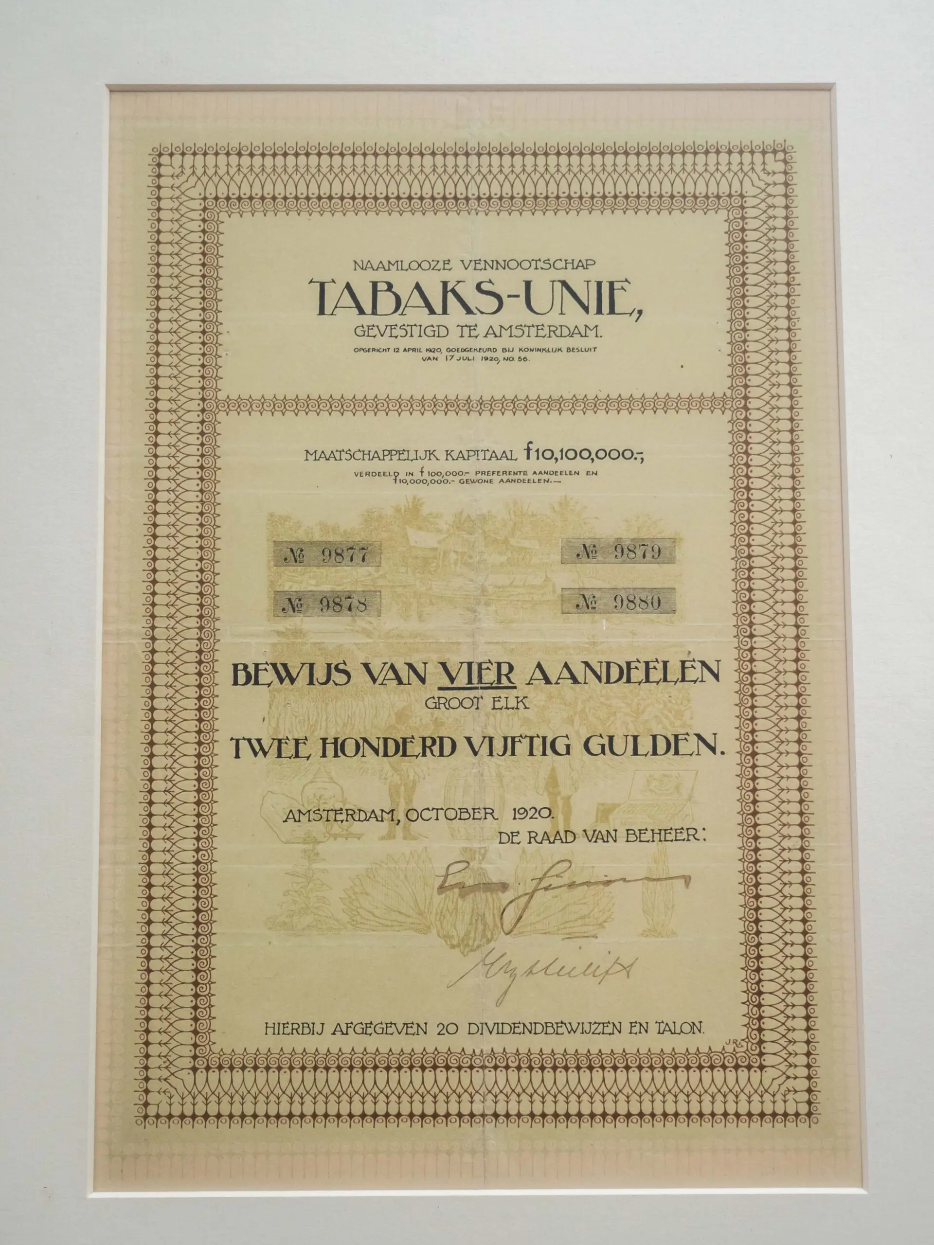 Obrázek Akcie N.V. Tabaks-Unie 1920