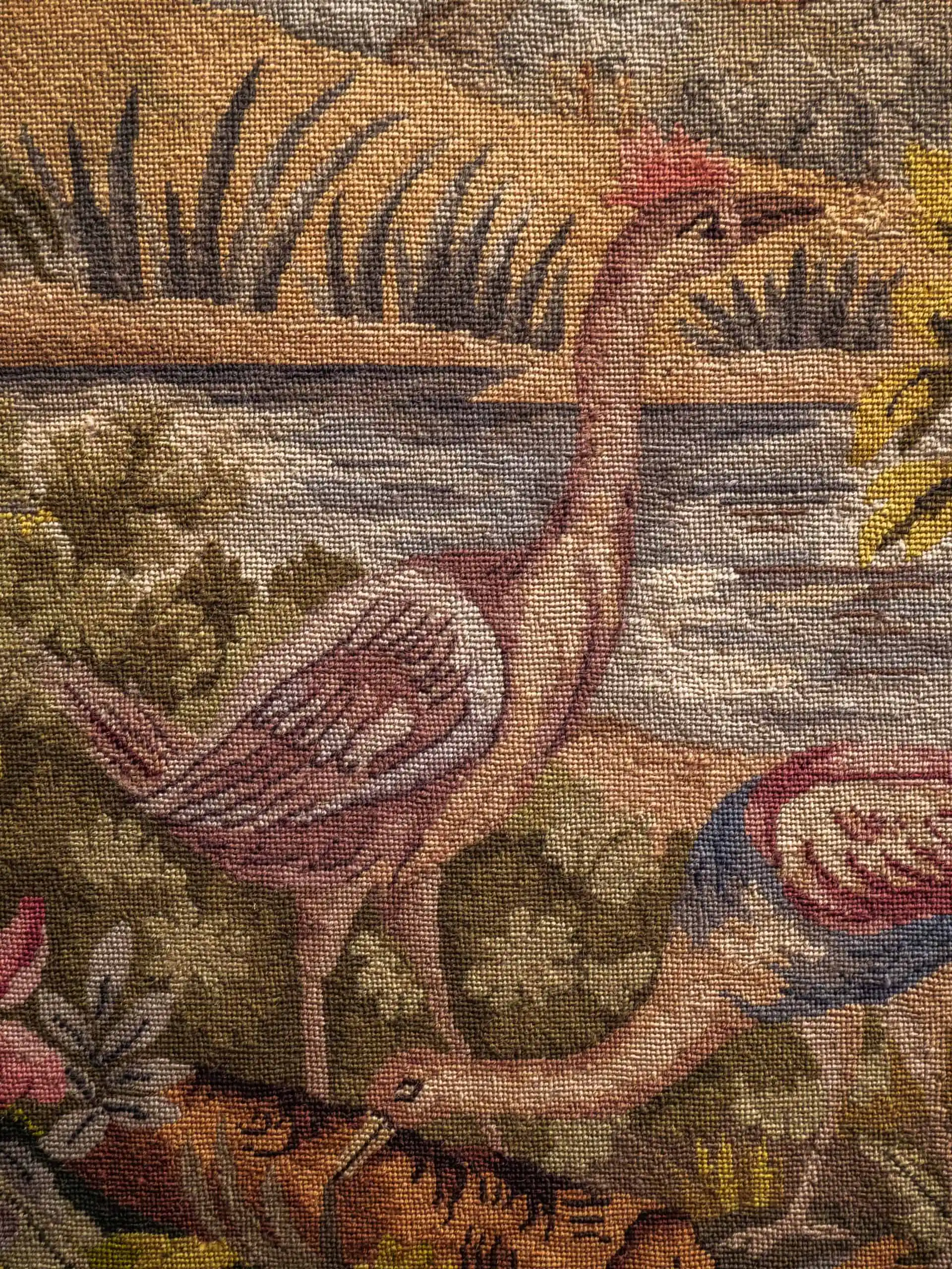 Gobelín / tapiserie s motivem ptáků u rybníčku výška 212 X 122 cm