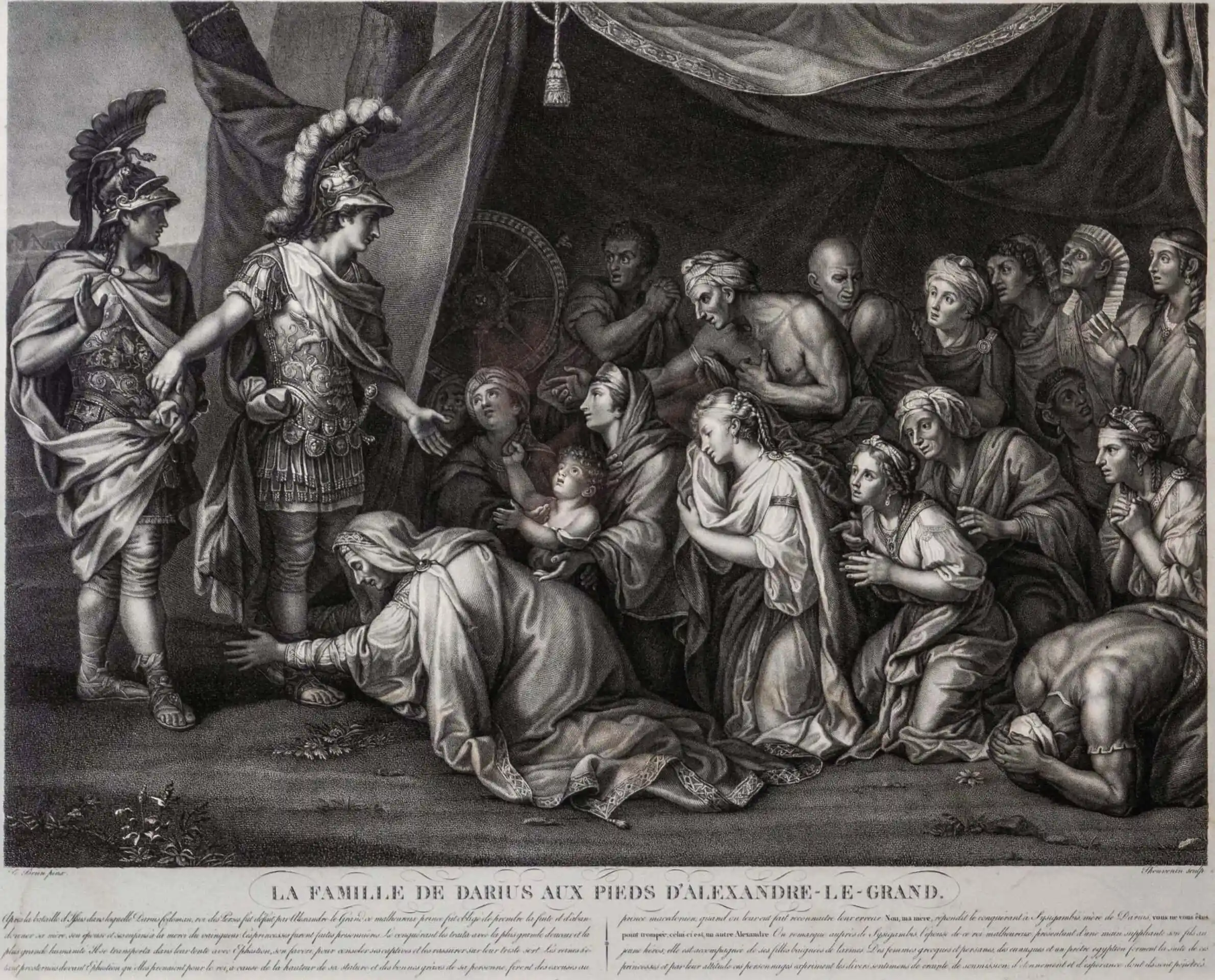 Mědirytina „Rodina Dariova pokleká před Alexandrem Velikým”