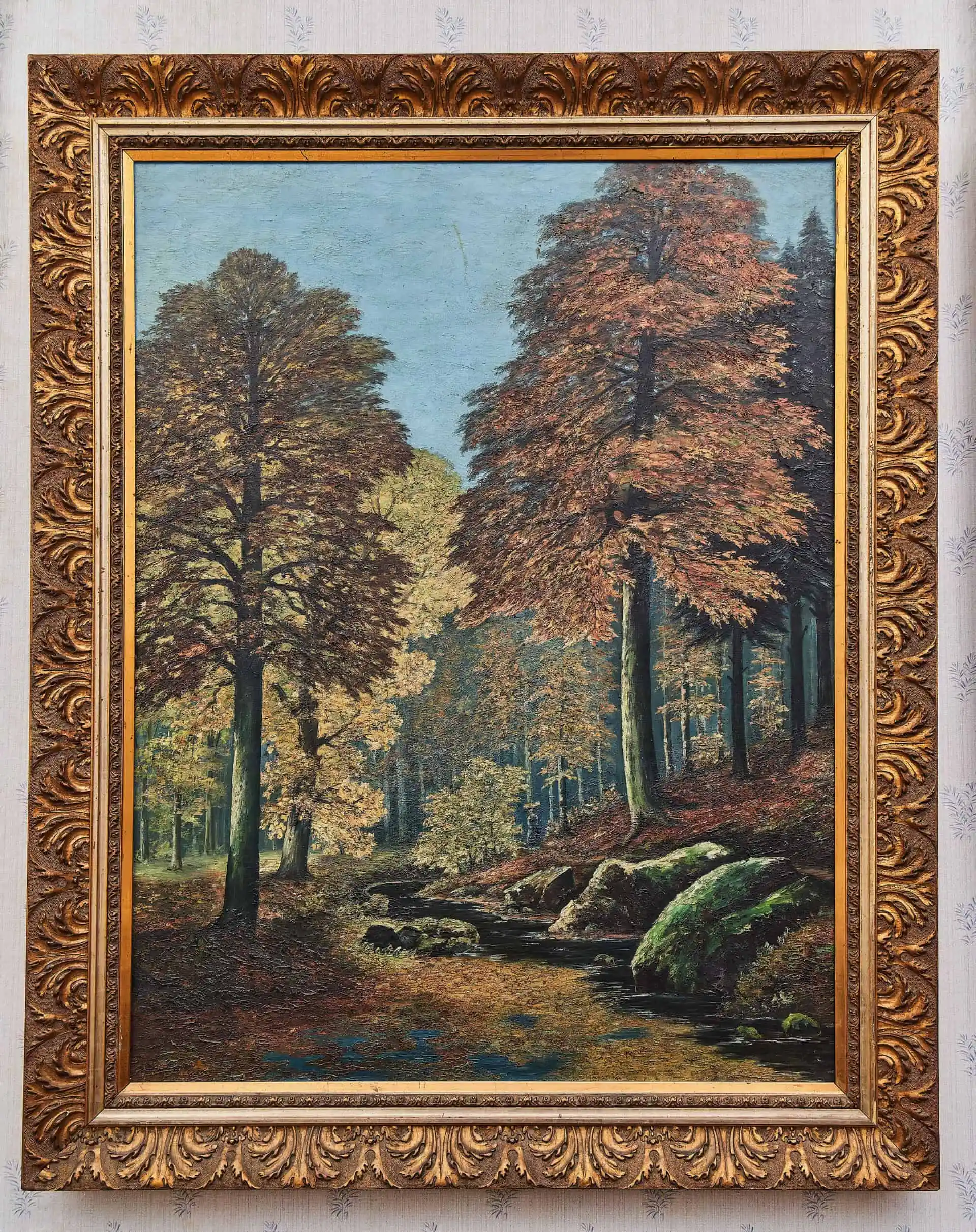 Lesní krajina s potokem 177 X 142 cm Signováno