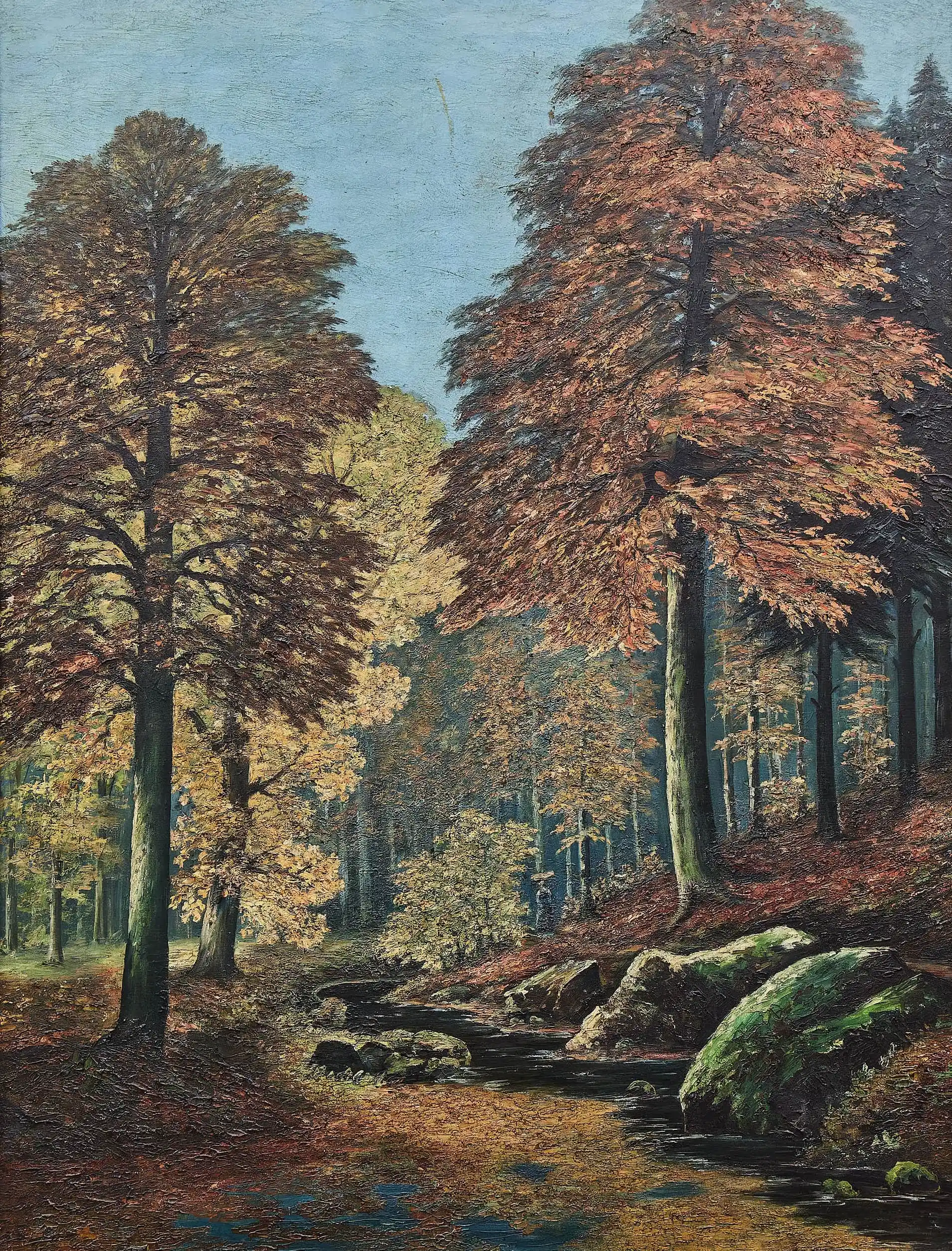 Lesní krajina s potokem 177 X 142 cm Signováno