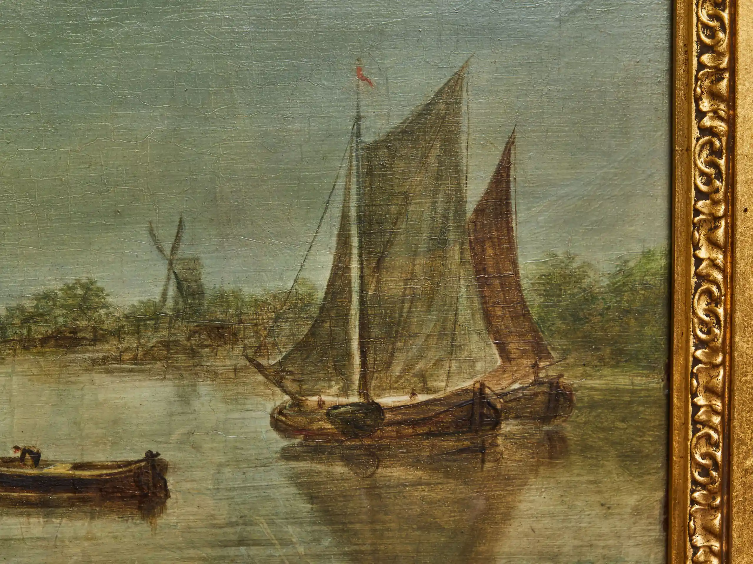 Klidná vodní krajina s plachetnicemi Signováno