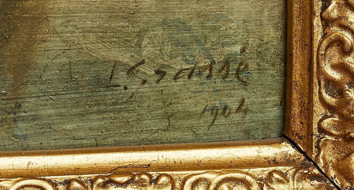 Klidná vodní krajina s plachetnicemi Signováno