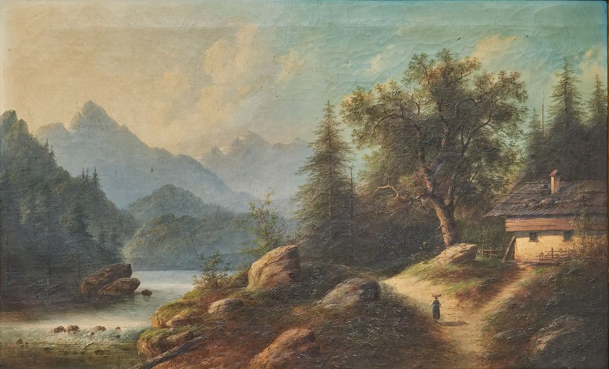 Edouard Boehm (1830–1890) – Horská krajina s chalupou