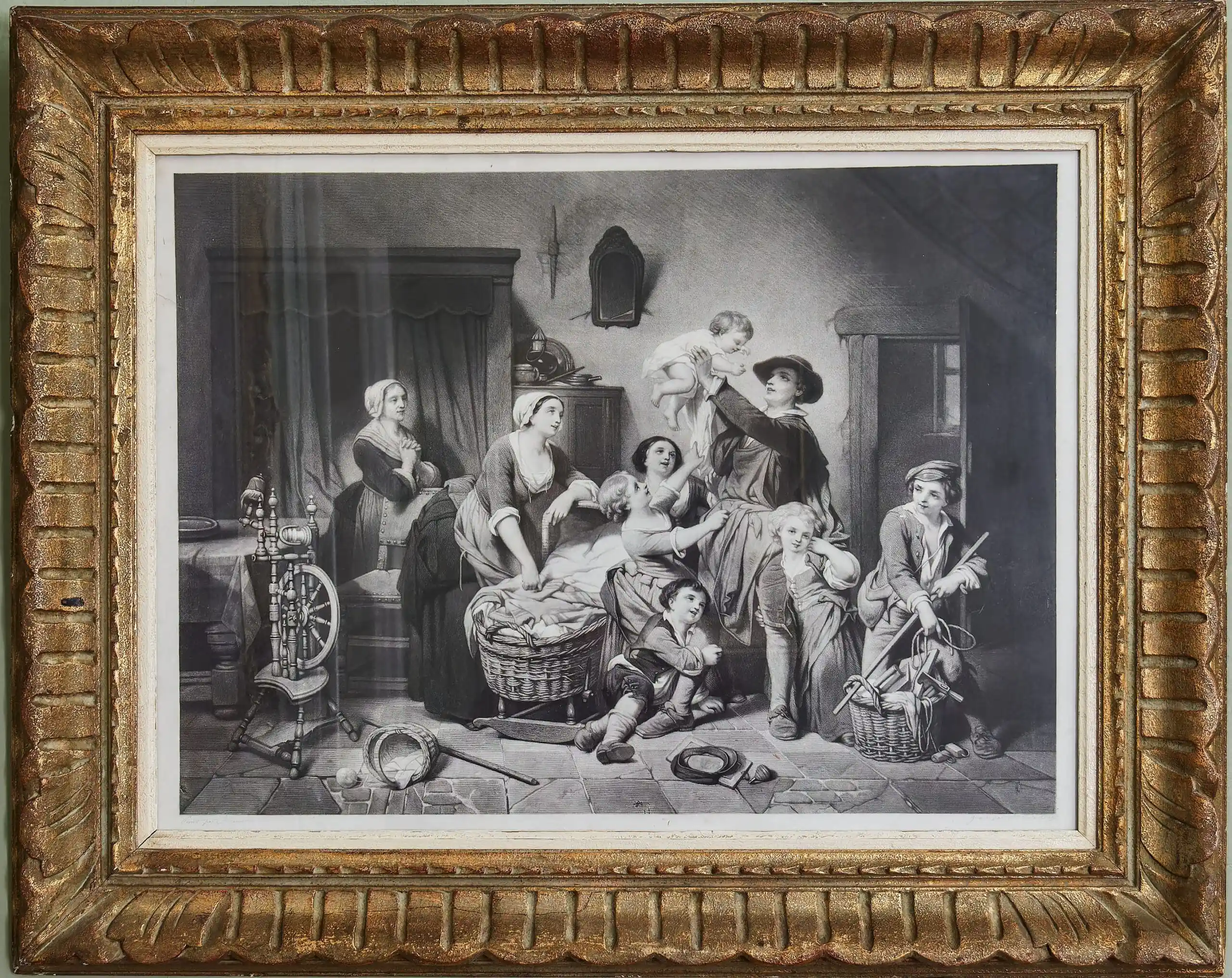 Mědirytina domácí štěstí signovaná