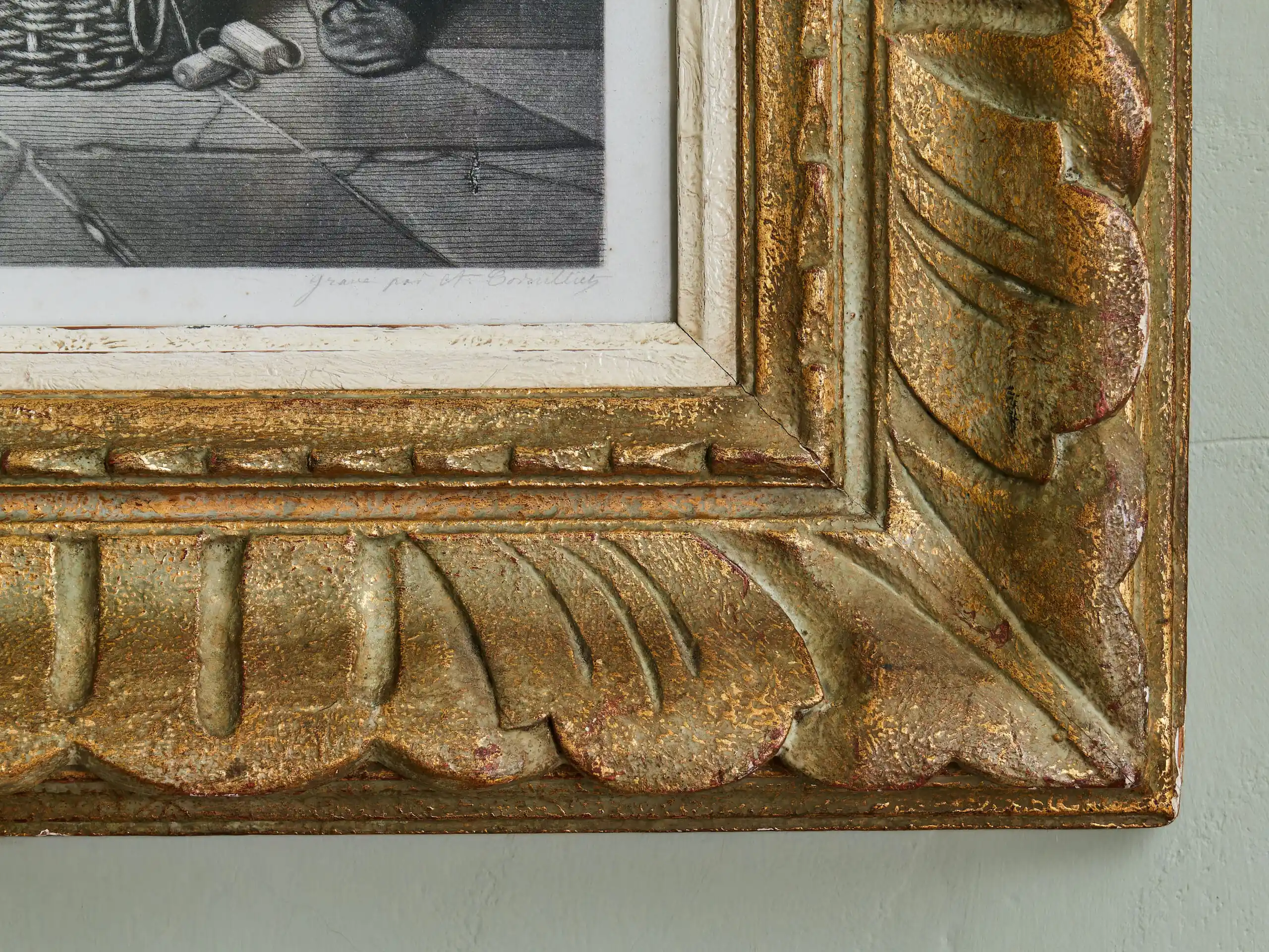 Mědirytina domácí štěstí signovaná