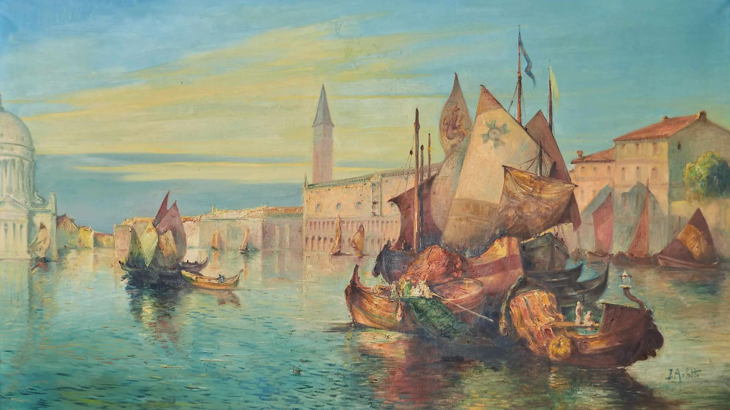 Monumentální olejomalba Benátky – J. Arlotta