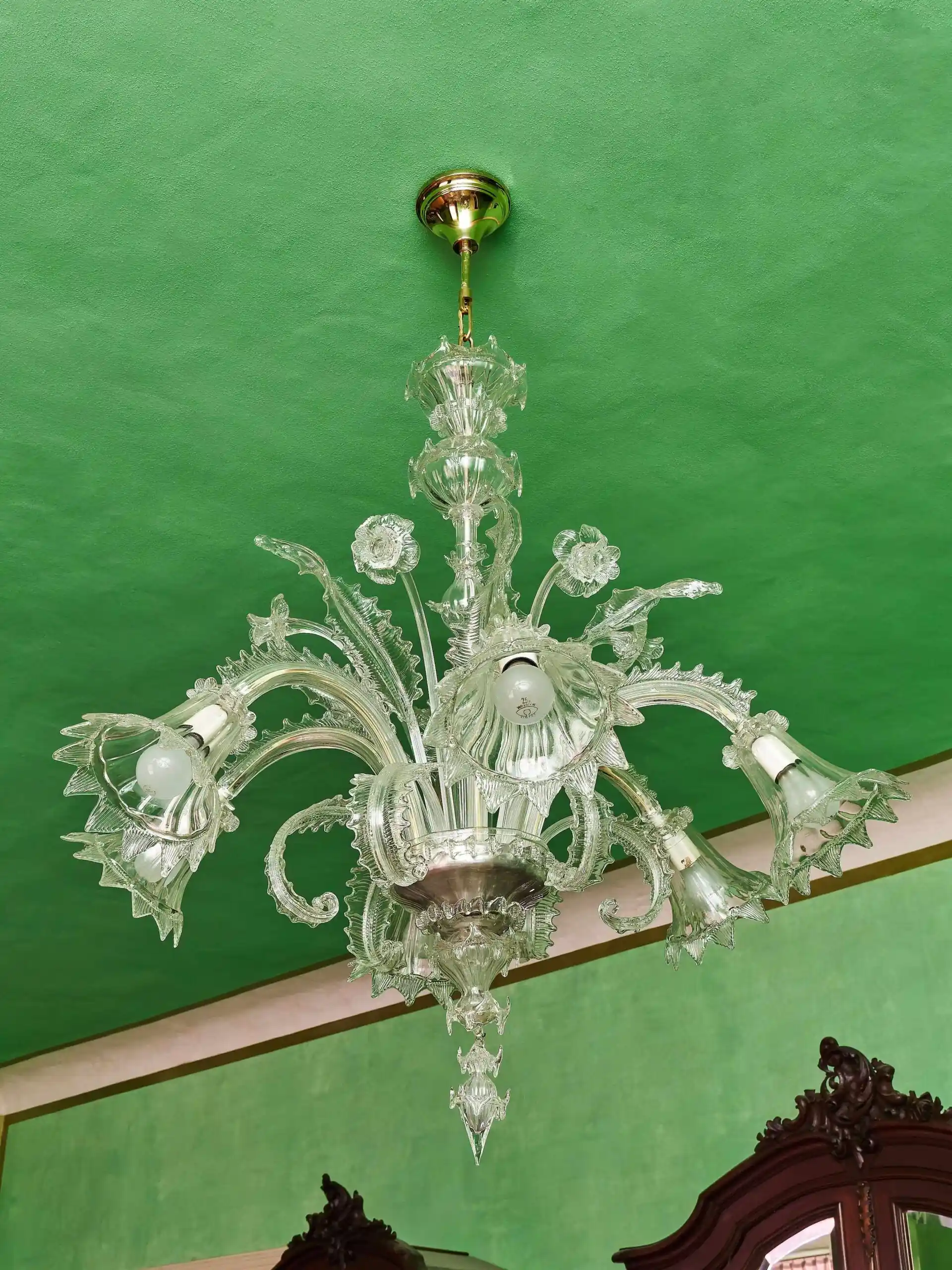 Benátský křišťálový lustr ze štípaného skla – Murano, Itálie, 1950