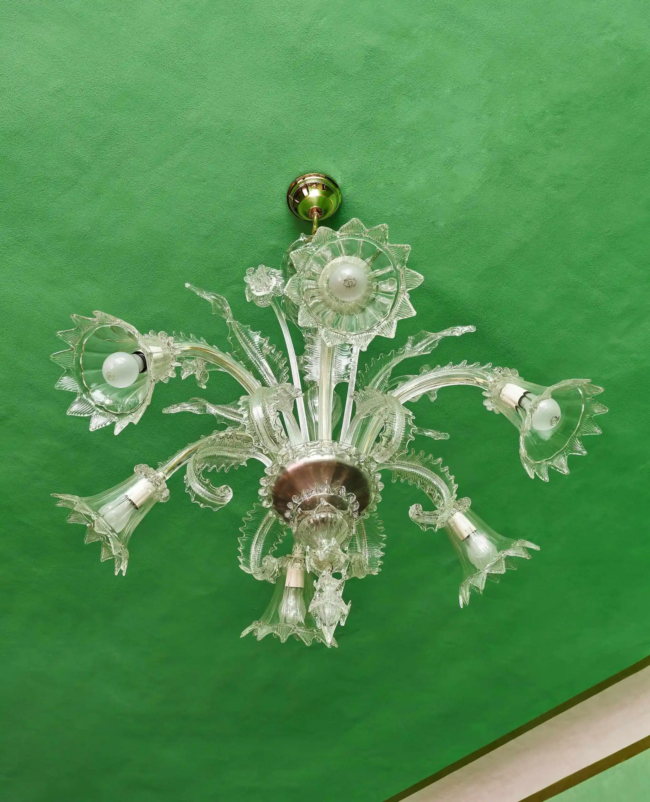 Benátský křišťálový lustr ze štípaného skla – Murano, Itálie, 1950