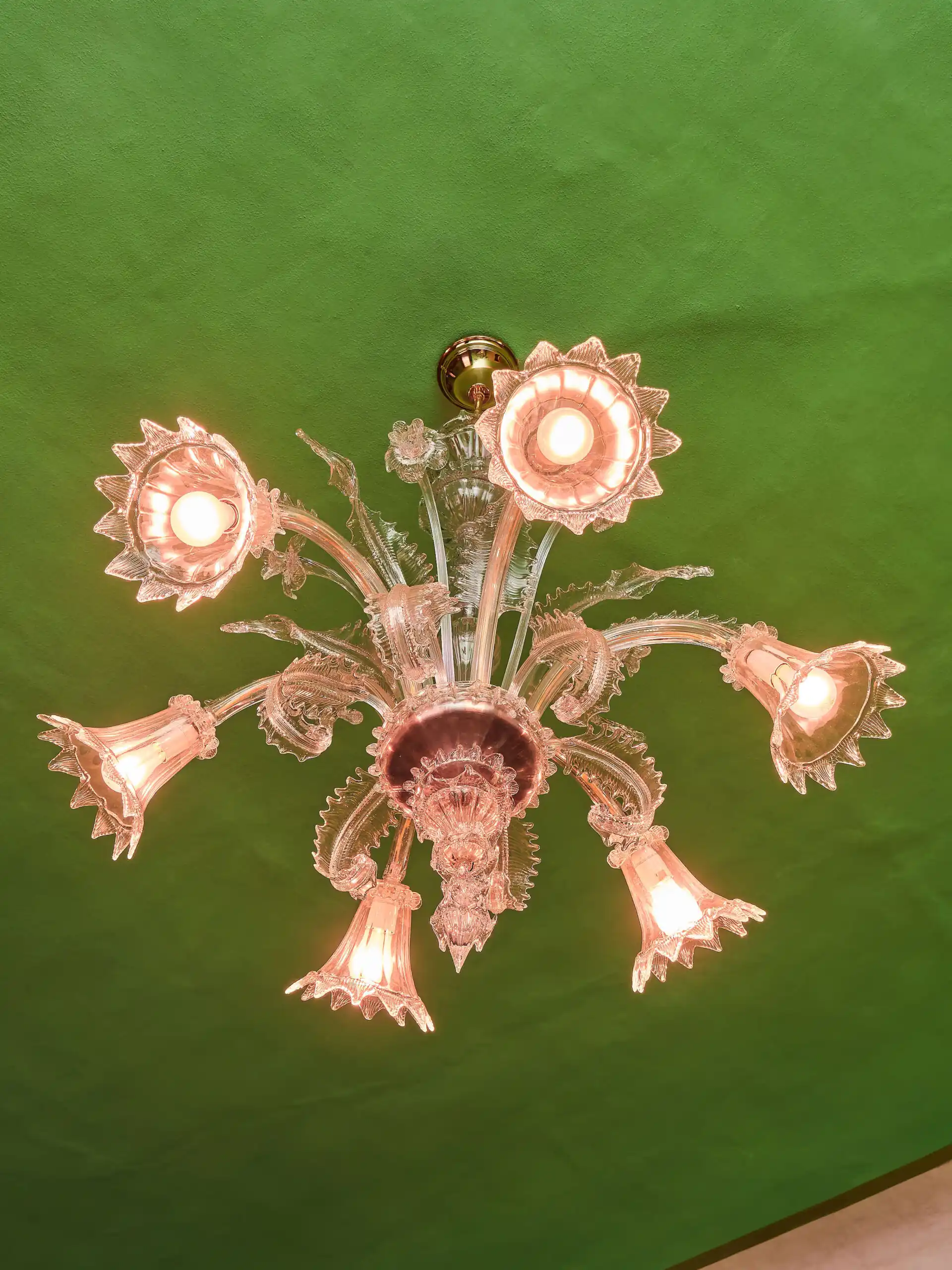 Benátský křišťálový lustr ze štípaného skla – Murano, Itálie, 1950