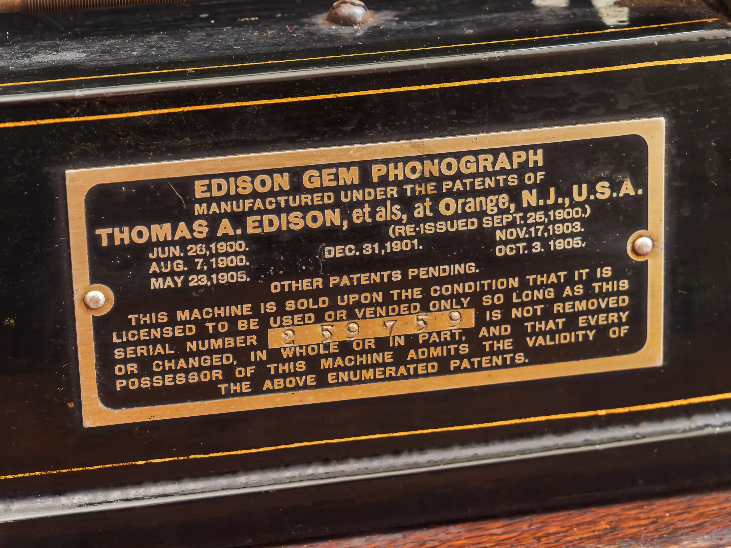 Edison Gem Phonograph, USA, kolem roku 1905