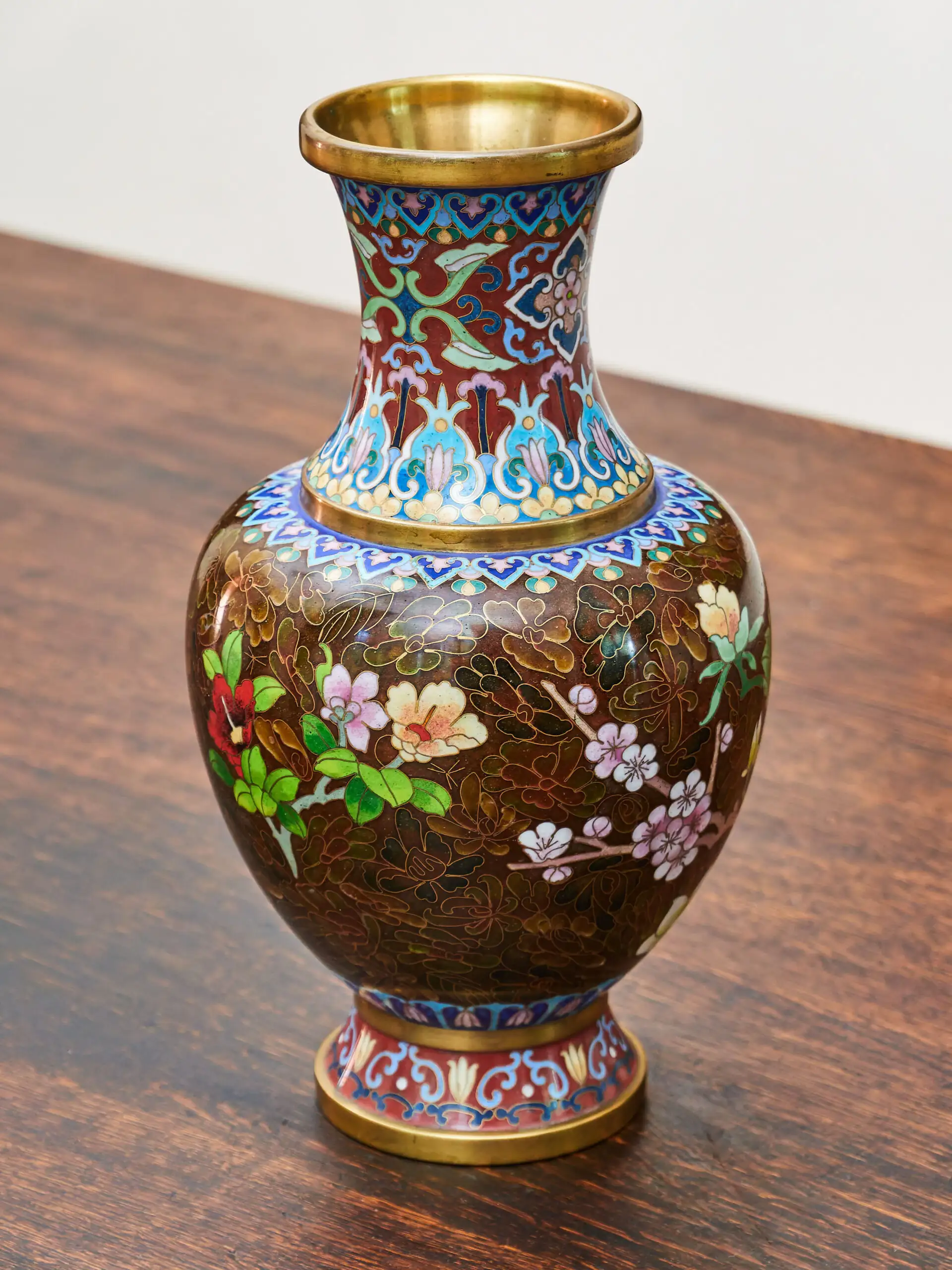 Cloisonné vázy – hnědé, ručně zdobené