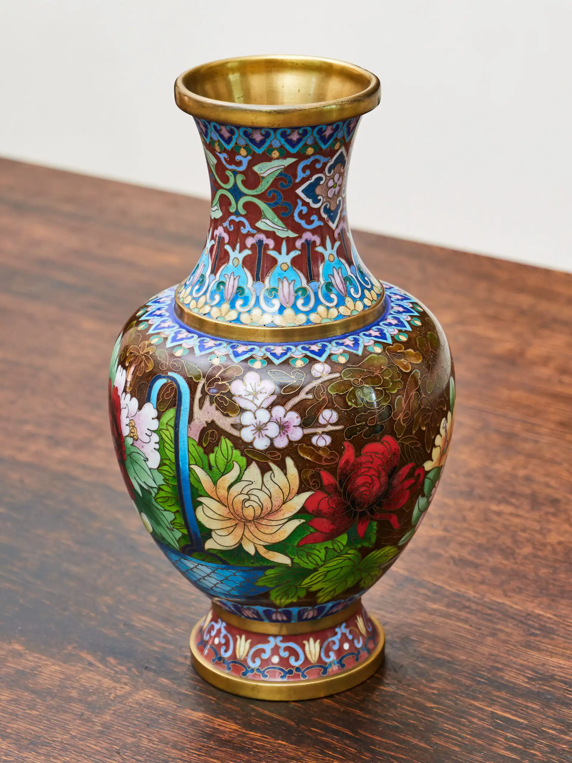 Cloisonné vázy – hnědé, ručně zdobené