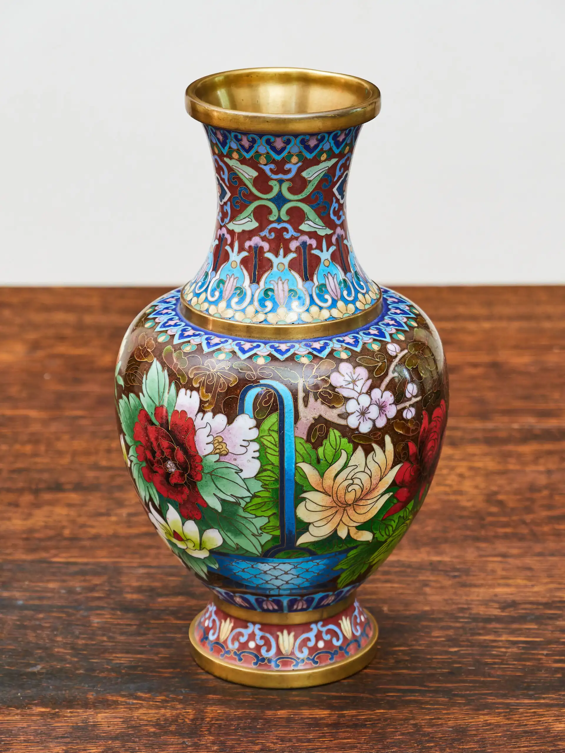 Cloisonné vázy – hnědé, ručně zdobené