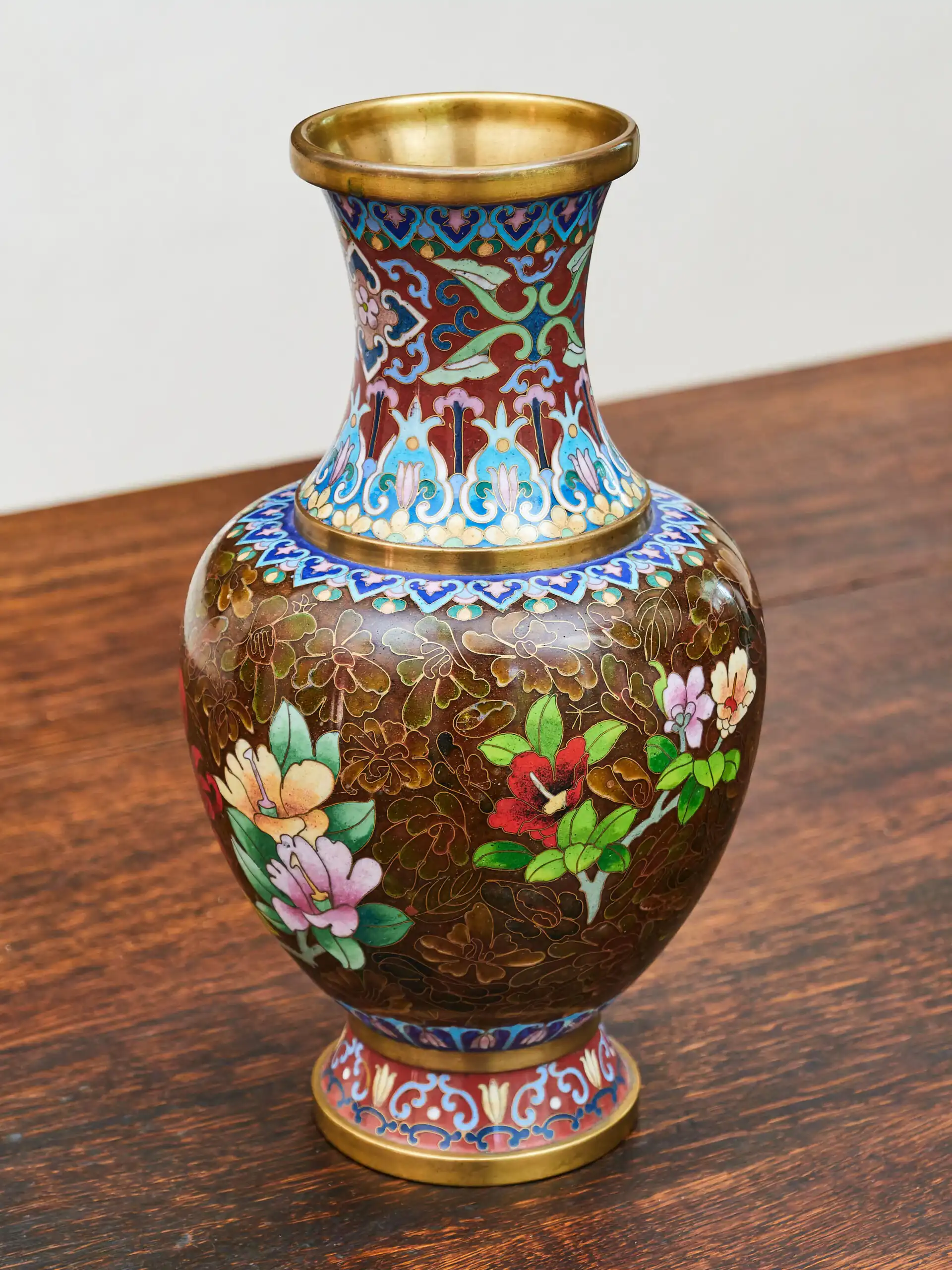 Cloisonné vázy – hnědé, ručně zdobené