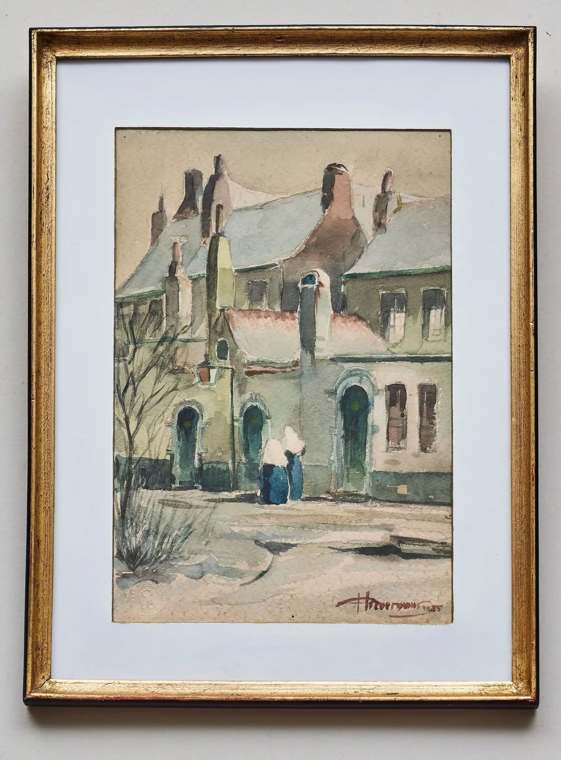 Jeptišky před klášterem akvarel 49 X 36 cm