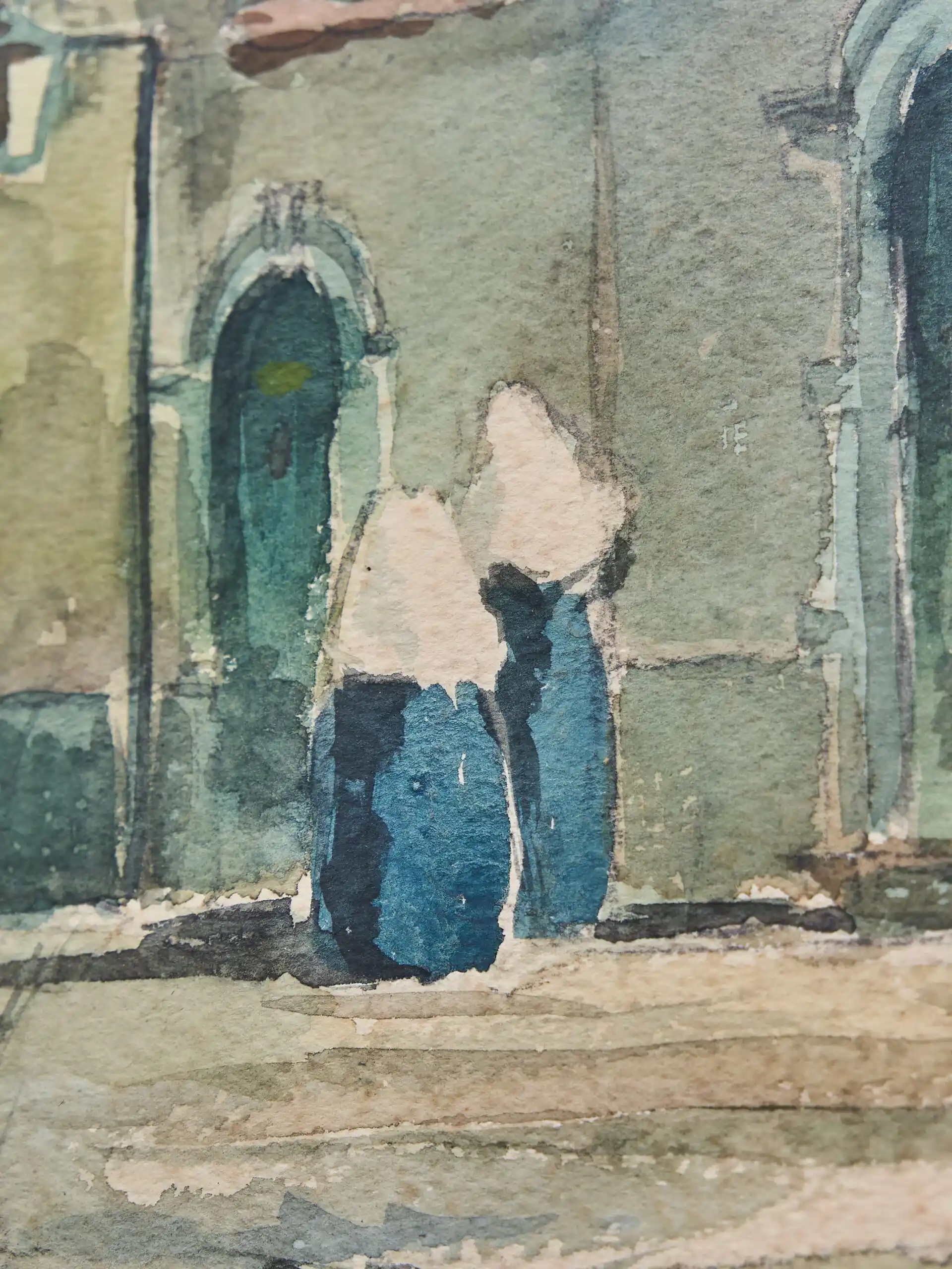 Jeptišky před klášterem akvarel 49 X 36 cm