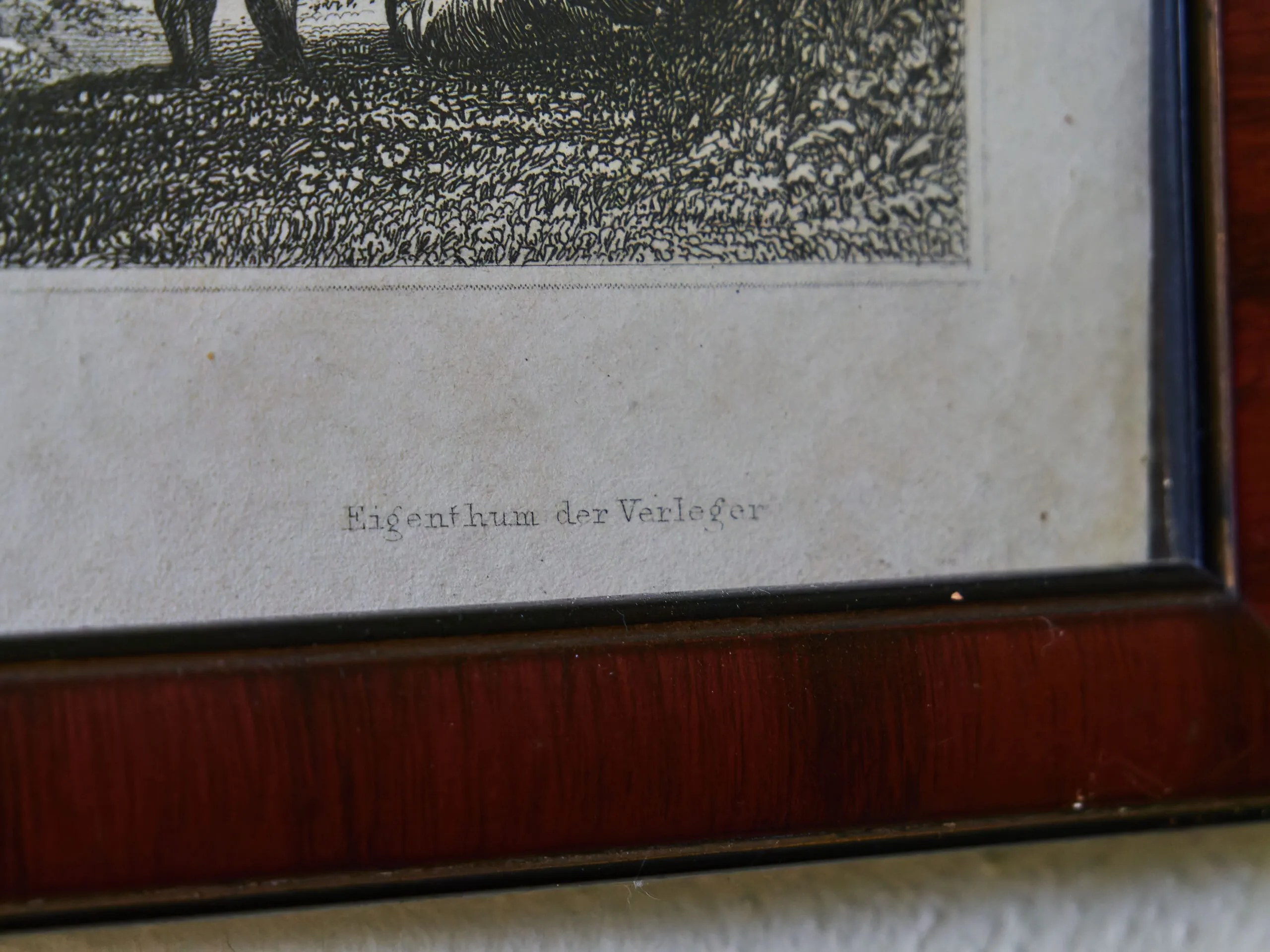 Sada 3 starých grafik v mahagonových rámech (19. století)