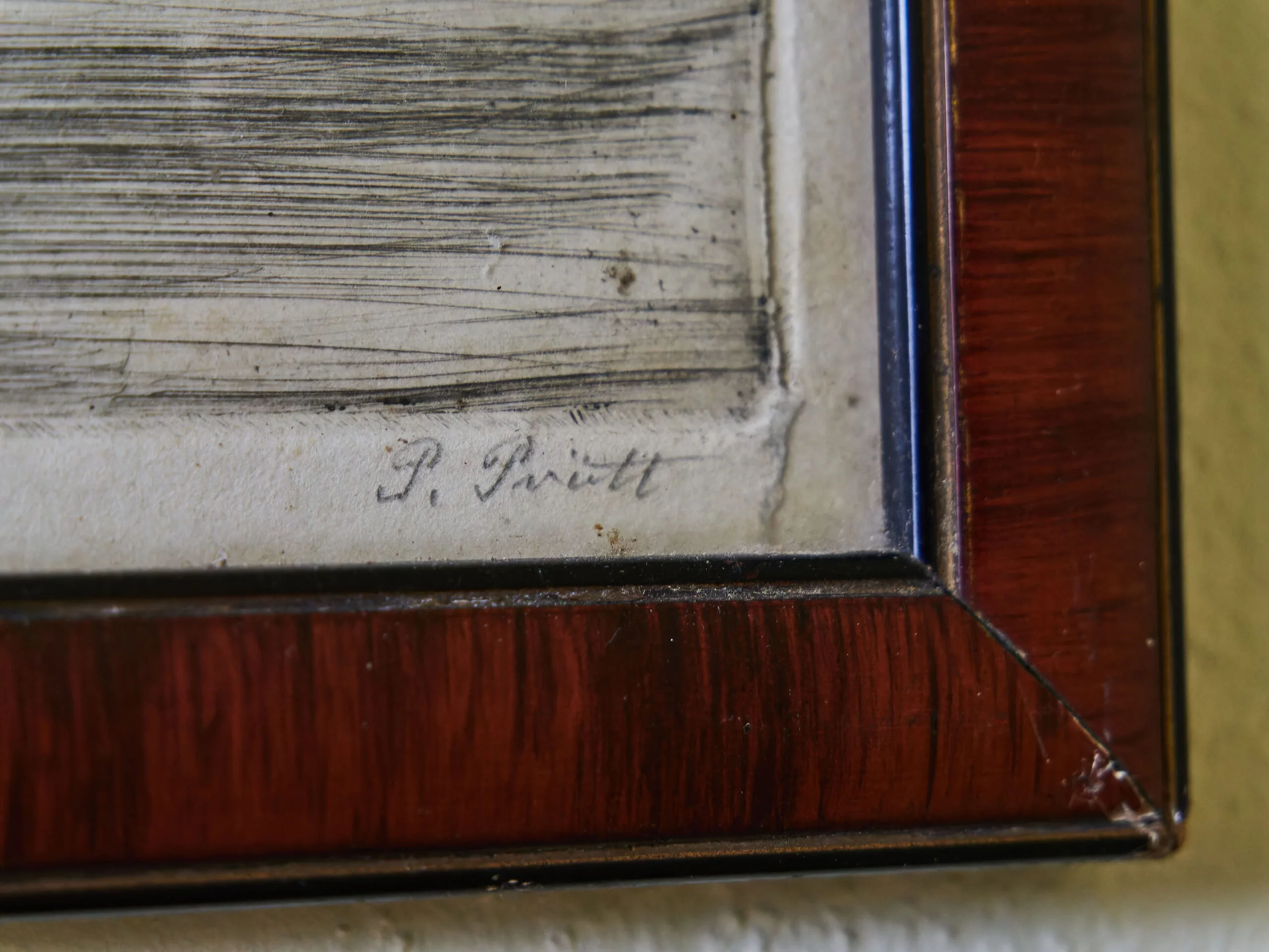 Sada 3 starých grafik v mahagonových rámech (19. století)