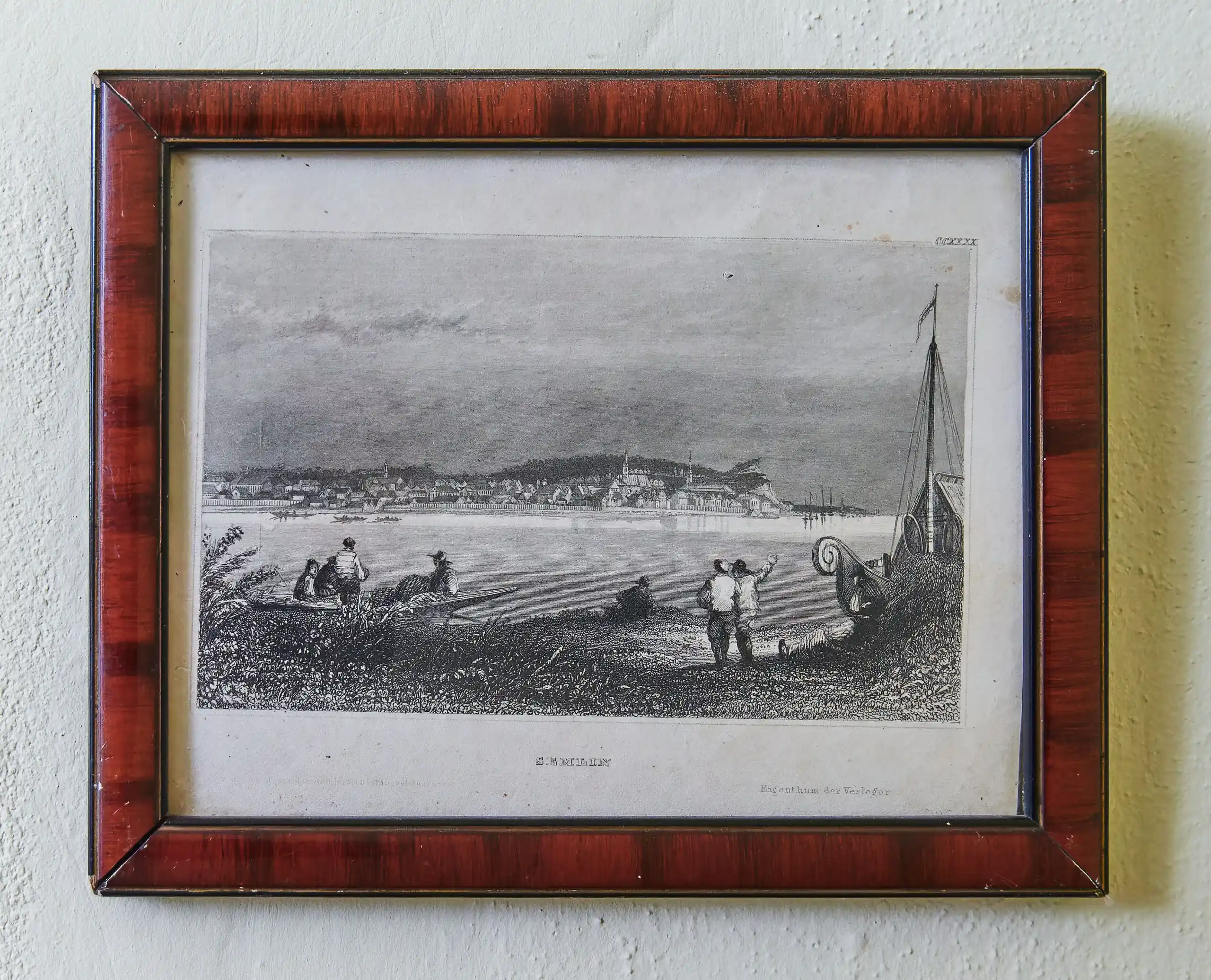 Sada 3 starých grafik v mahagonových rámech (19. století)