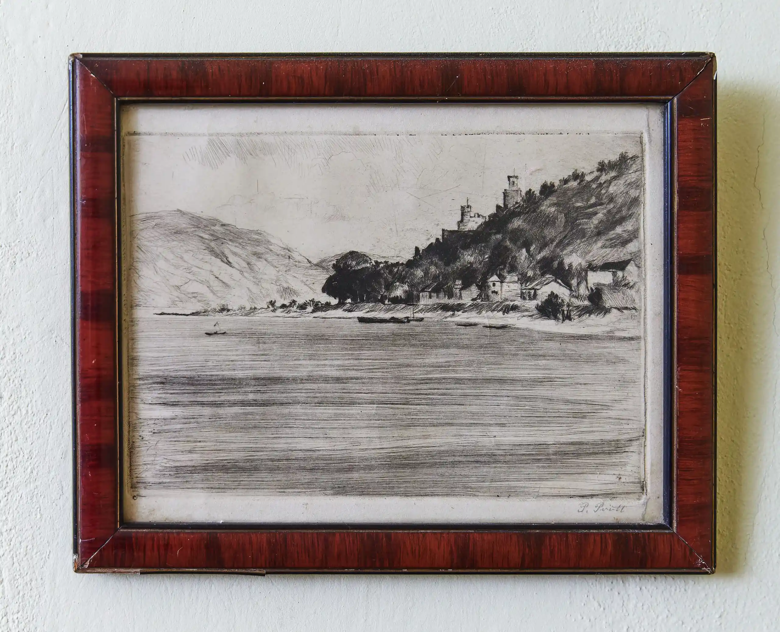 Sada 3 starých grafik v mahagonových rámech (19. století)