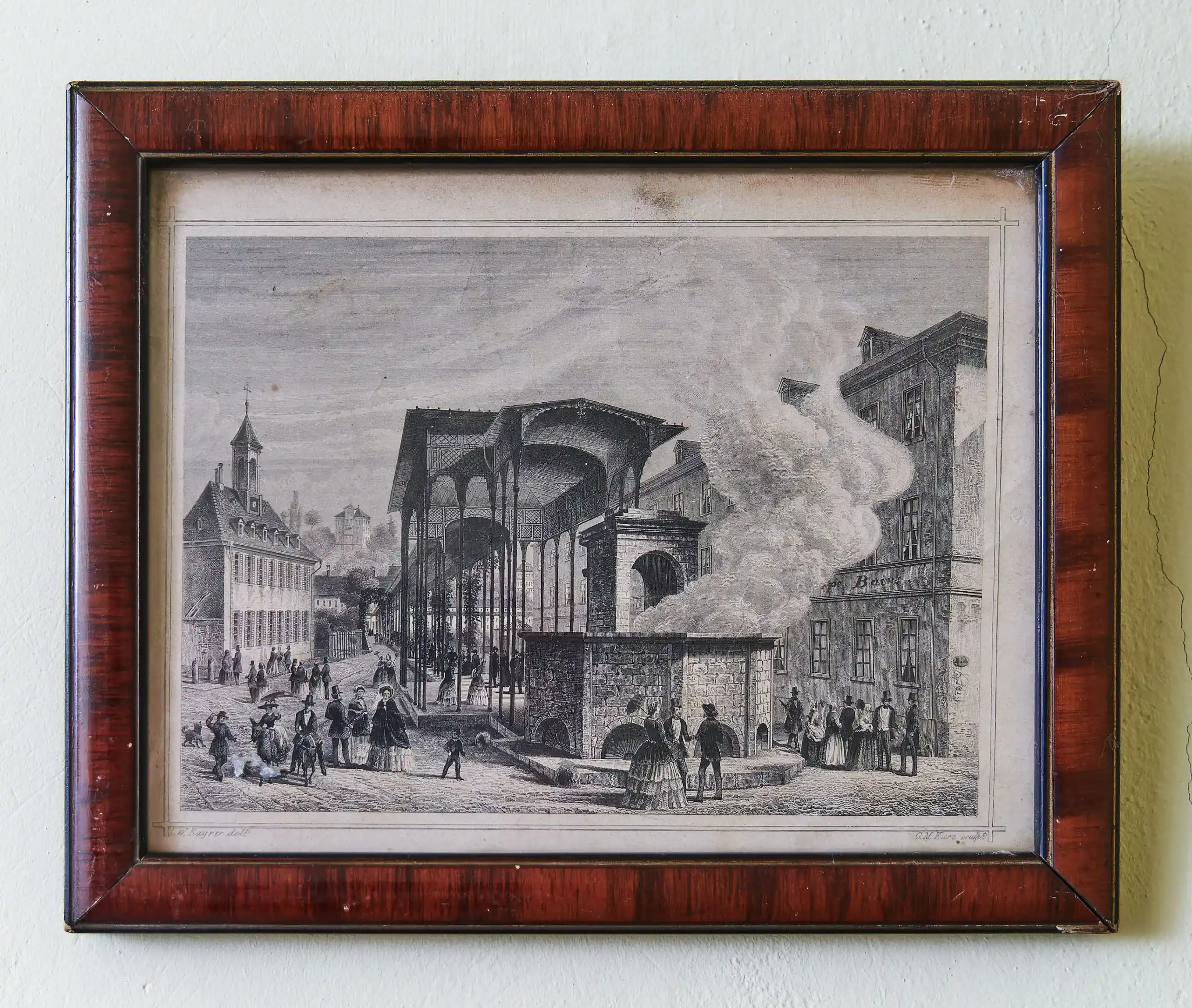 Sada 3 starých grafik v mahagonových rámech (19. století)