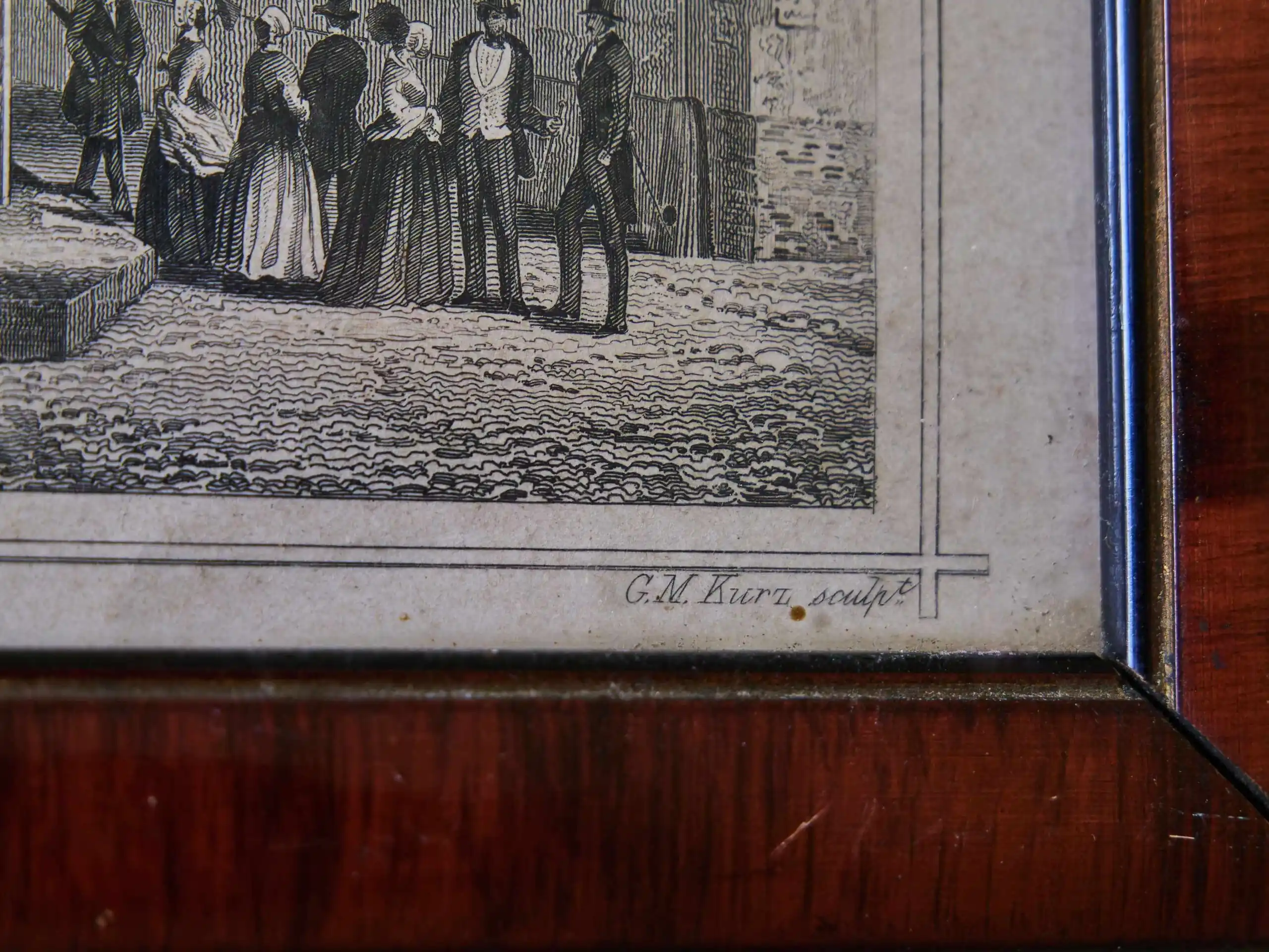 Sada 3 starých grafik v mahagonových rámech (19. století)